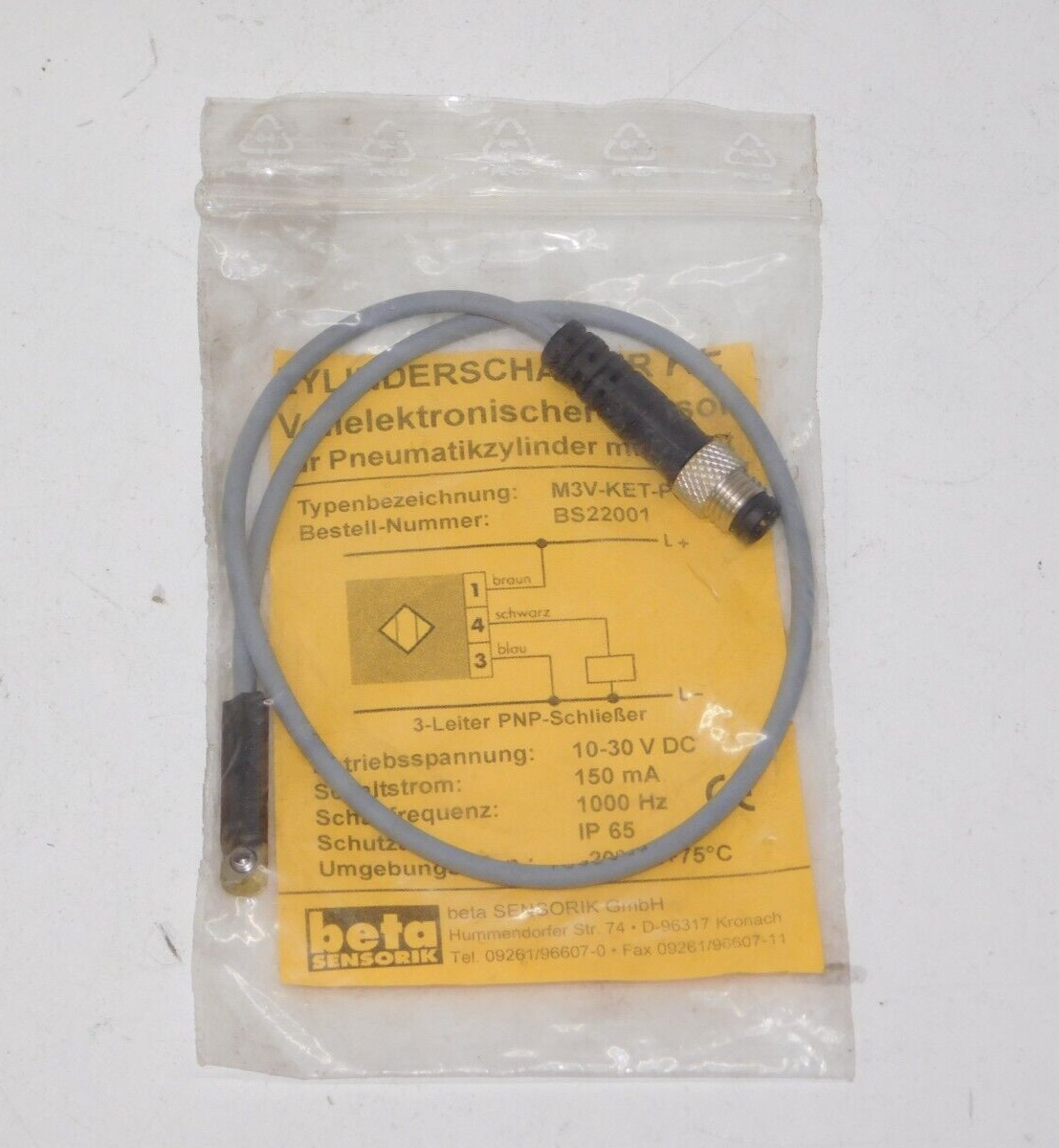 New Beta Sensorik M3V-KET-PS6-S/500 Cylinder Sensor Module 10-30V DC 150 mA Unit