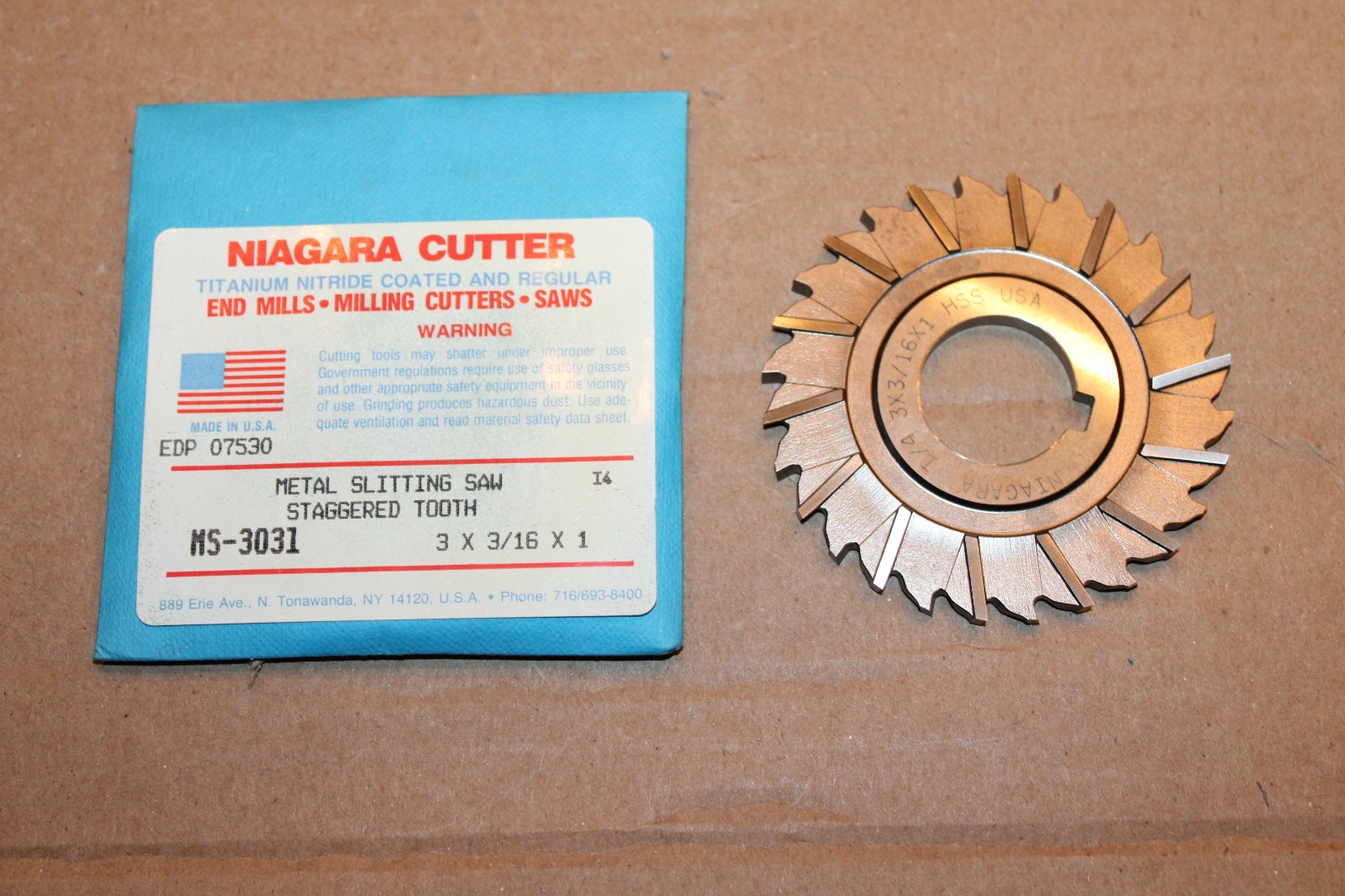 NIAGARA MS-3031 SLITTING SAW STAGGERRED TOOTH CUTTER 3 X 3/16 X 1 – USA – NEW