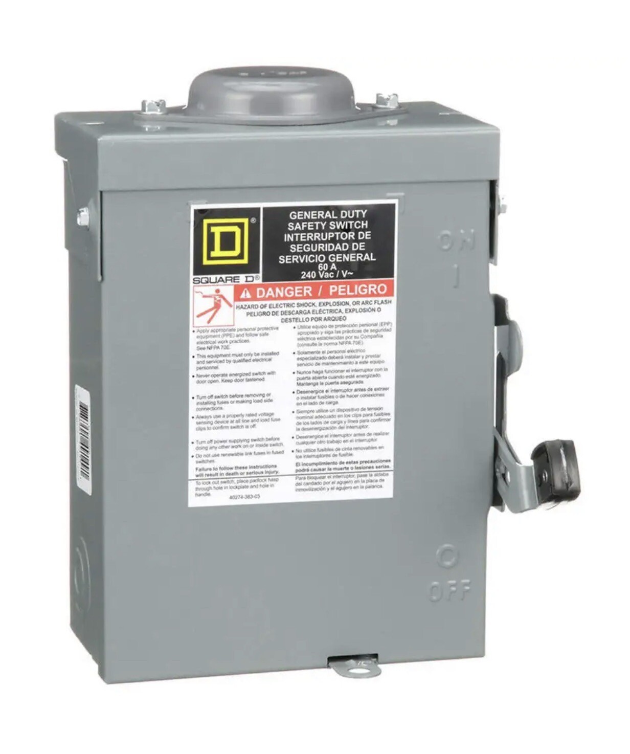 SQUARE D DU222RB Safety Switch,240VAC,2PST,60 Amps AC