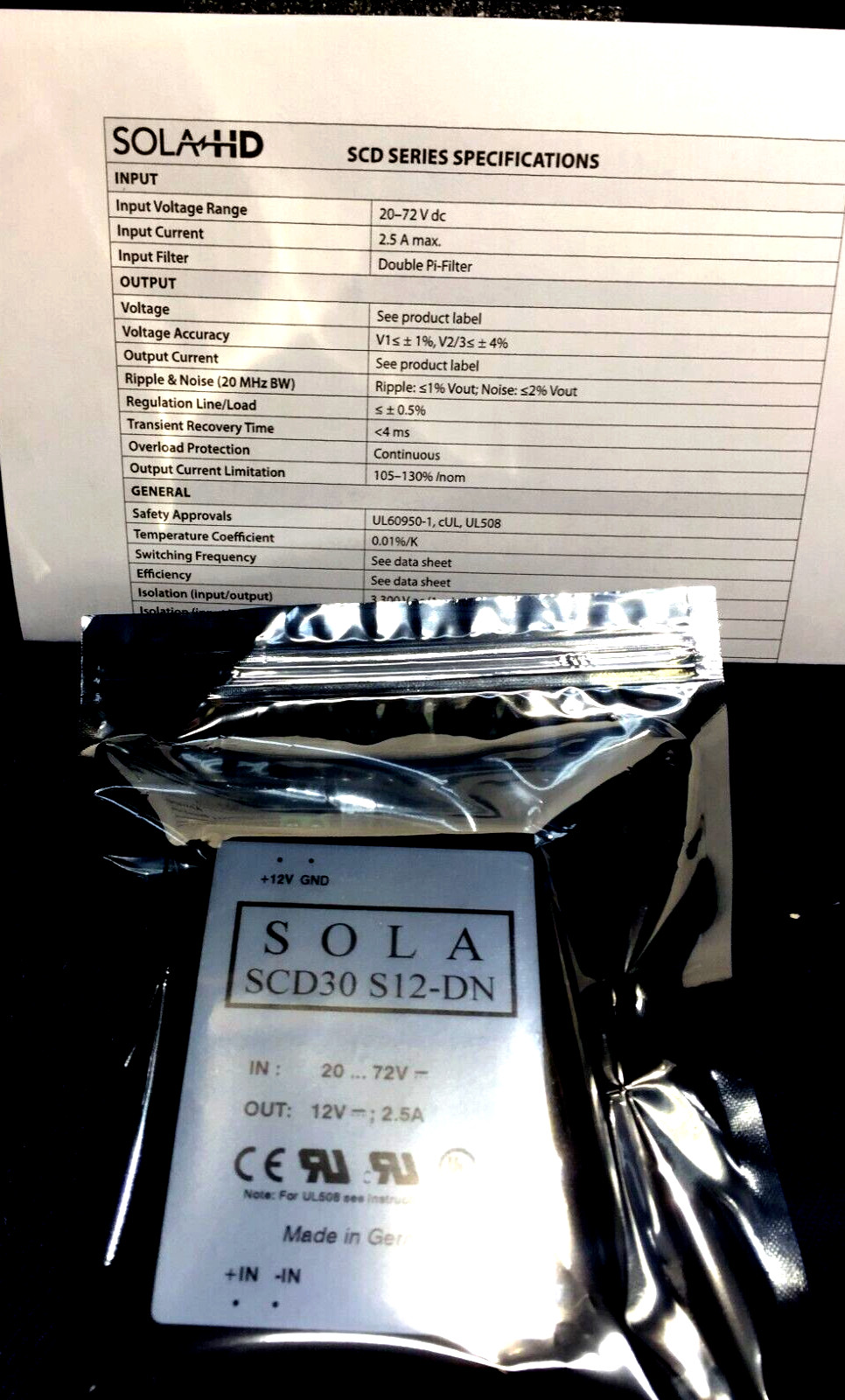 SOLA SCD30 S12-DN POWER SUPPLY SCD SERIES DC-DC NEW WITH SPEC SHEET