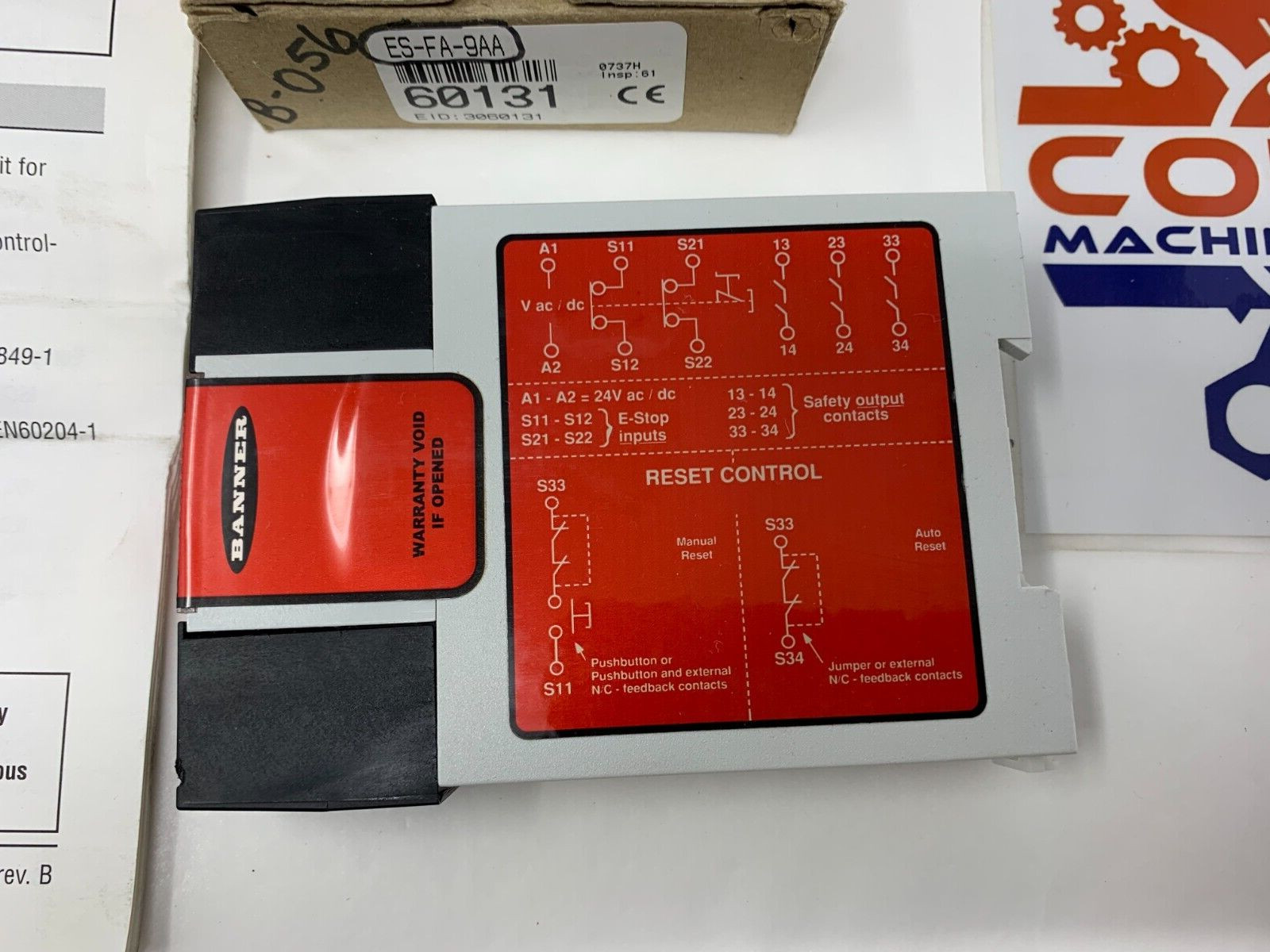 Banner Engineering ES-FA-9AA 60131 Safety Relay 24VAC Electromechanical 6A DIN