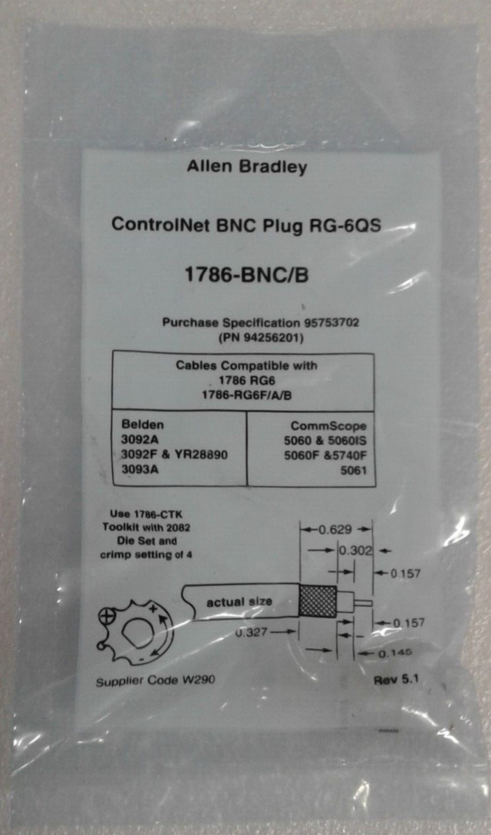 Lot of 5 Allen Bradley 1786-BNC/B ControlNet BNC Plug RG-6QS – Factory Sealed
