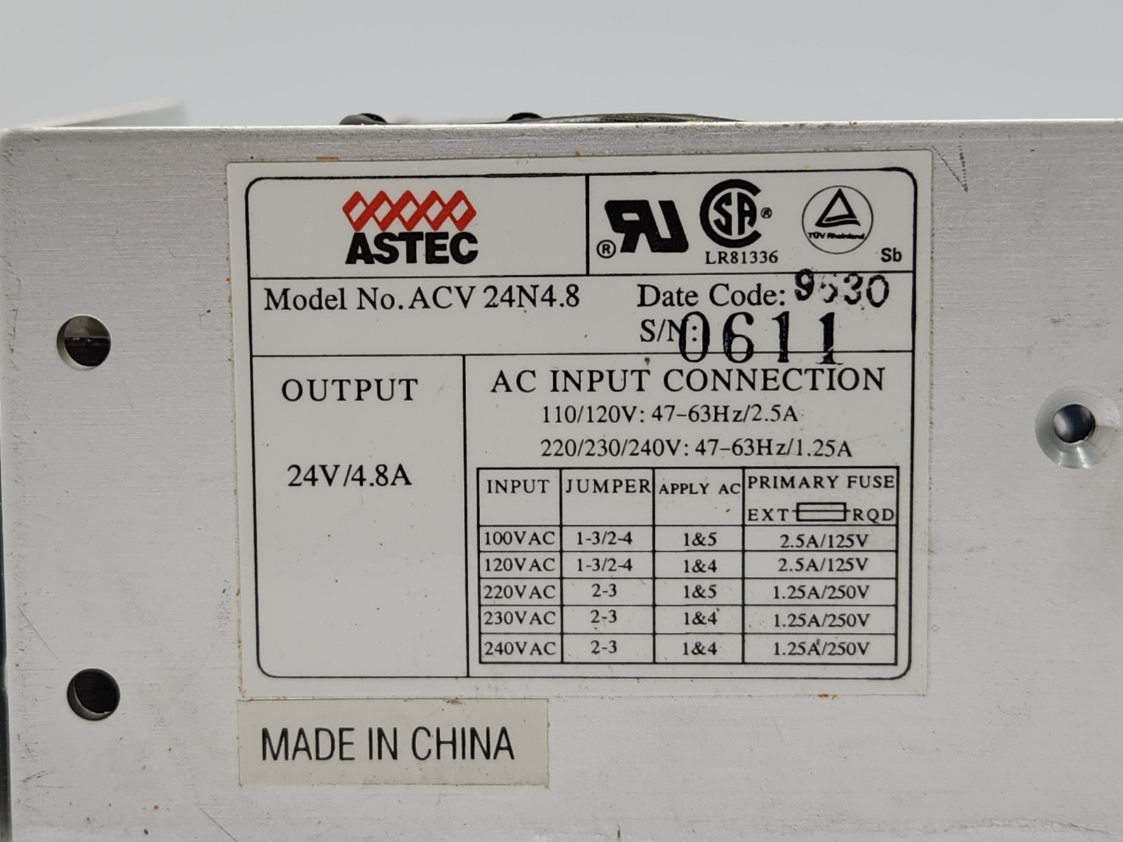 ASTEC ACV24N4.8 LINEAR POWER SUPPLY 24V 4.8A