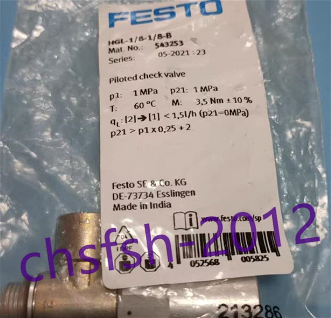 FESTO- HGL-1/8-1/8-B 543253 1 PCS NEW IN BOX Pilot check valve HGL Check valve