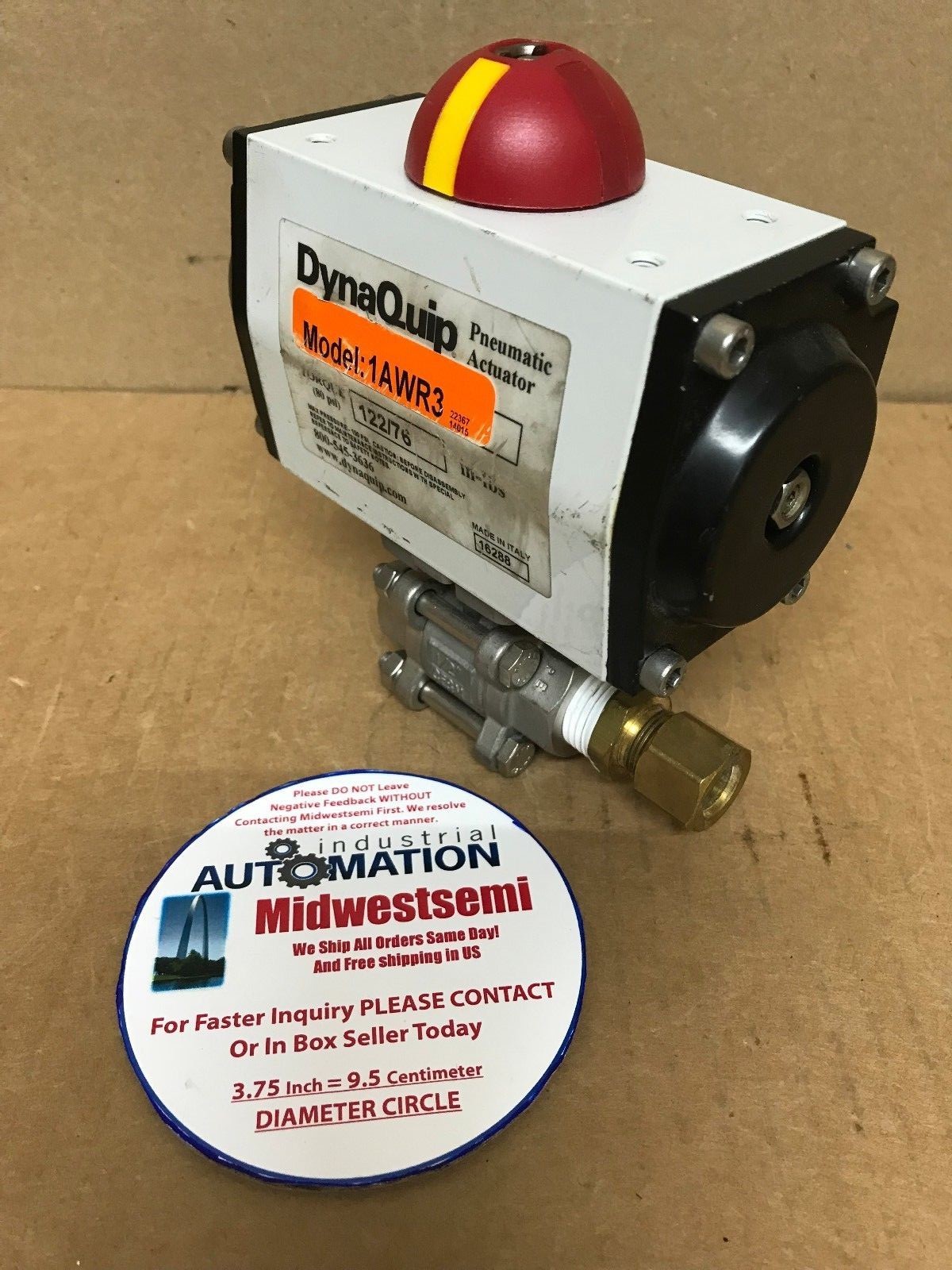 FRESHIPSAMEDAY DYNAQUIP 1AWR3 PNEUMATIC ACTUATOR BALL VALVE 1/2 IN 316 SST 80PSI