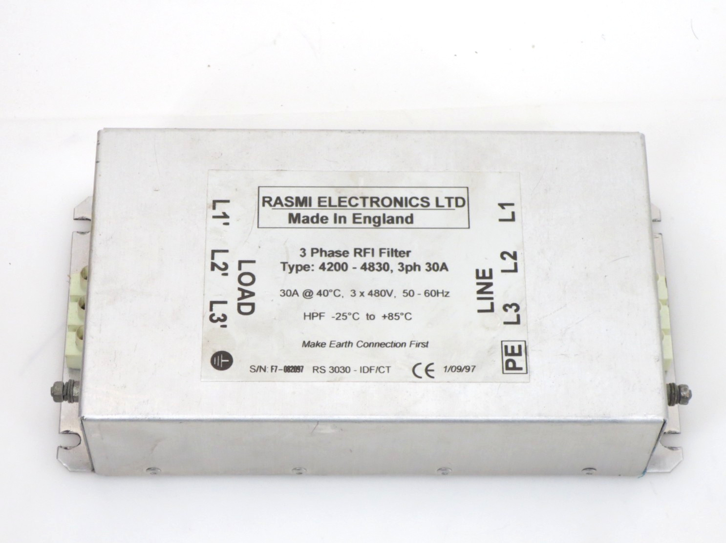 RASMI 4200-4830 3 PHASE RFI FILTER 3ph 30A 480VAC