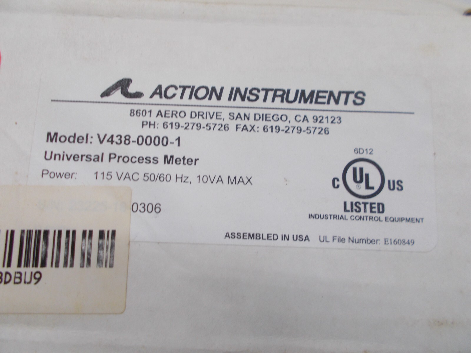 Action Instruments V438-0000-1 Universal Process Meter