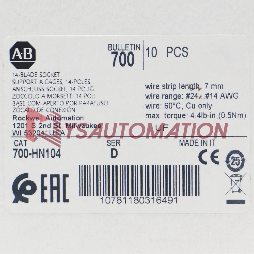 YG ALLEN BRADLEY 700-HN104 /A RELAY SOCKET 14 PIN 700HN104