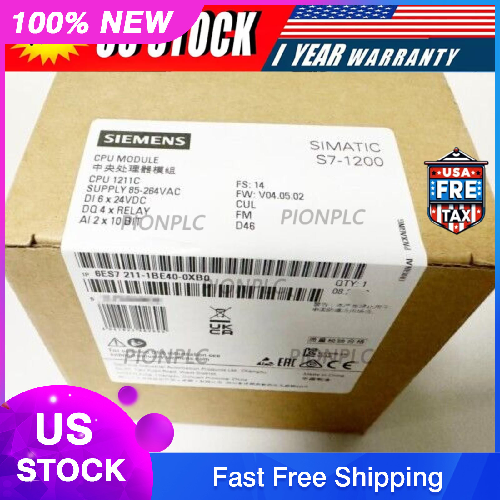 New Siemens 6ES7211-1BE40-0XB0 6ES72111BE400XB0 SIMATIC S7-1200 CPU 1211C