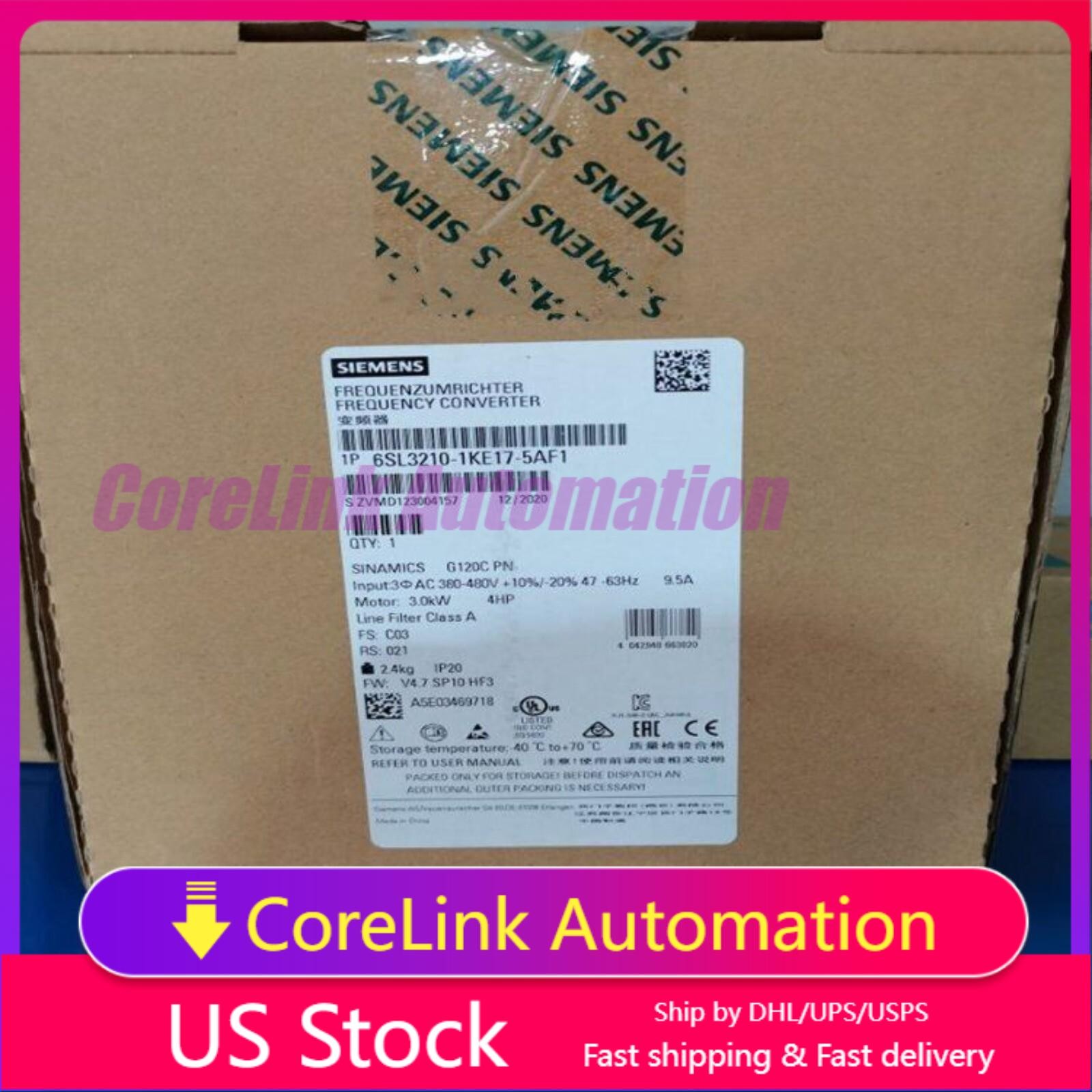 New Siemens 6SL3210-1KE17-5AF1 G120C RATED POWER 3,0KW 6SL3 210-1KE17-5AF1