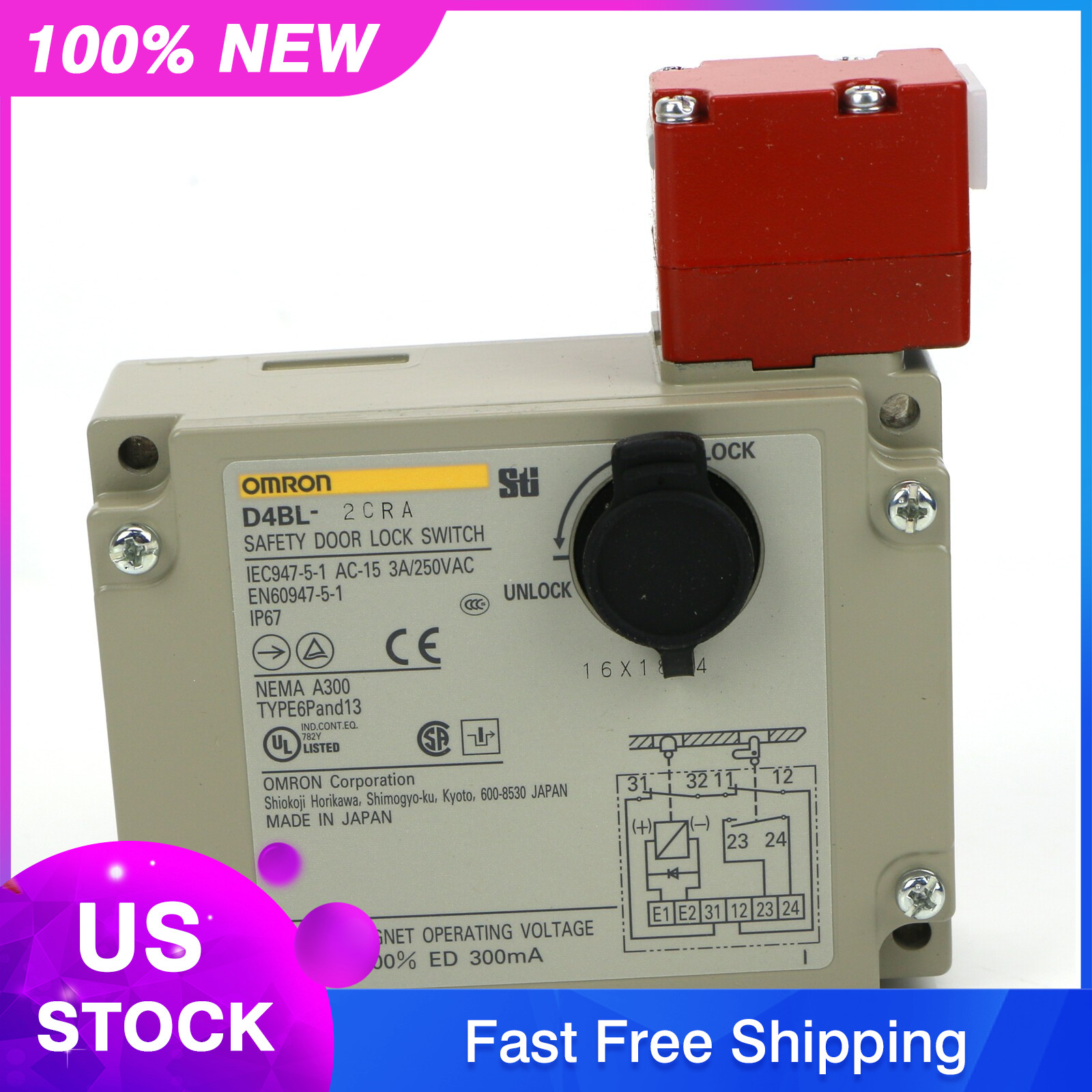 New In Box OMRON D4BL-2CRA Guard Lock Safety-door Switch