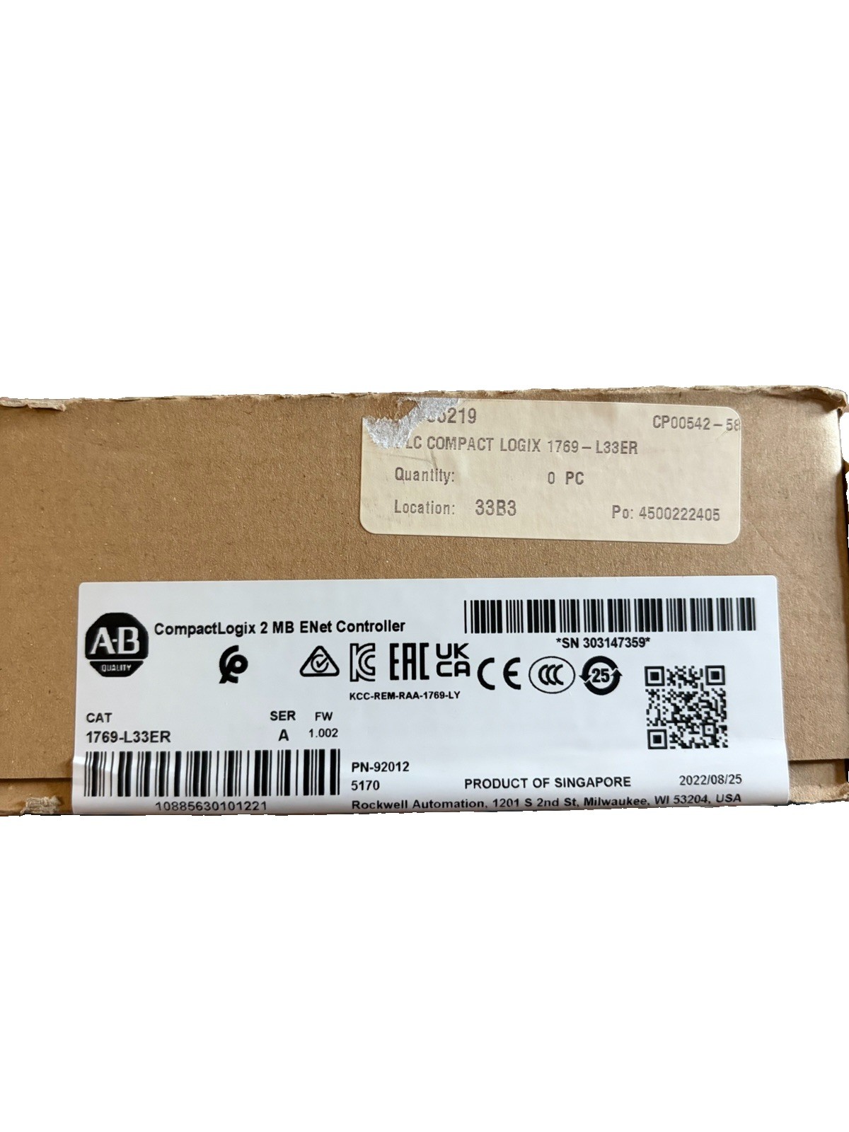Factory Sealed Allen-Bradley 1769-L33ER SER A CompactLogix Controller PLC