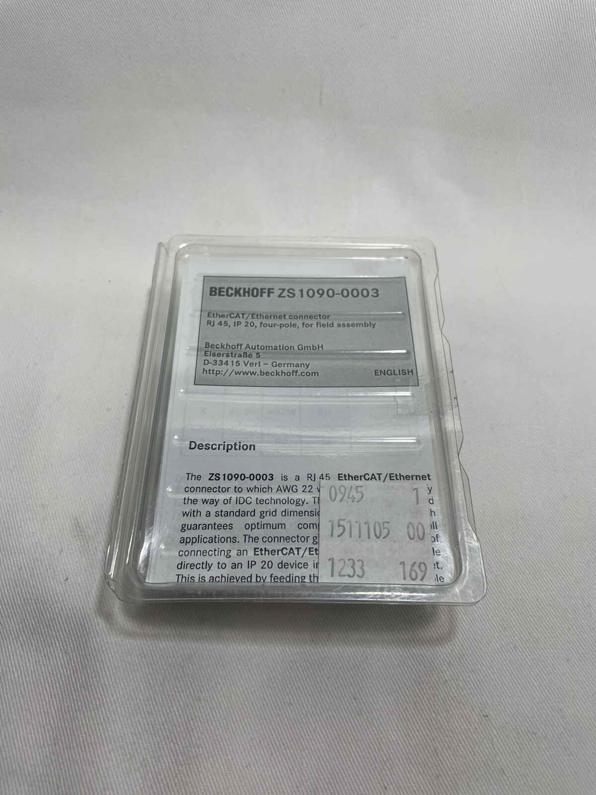 Beckhoff ZS1090-0003 EtherCAT / Ethernet connector