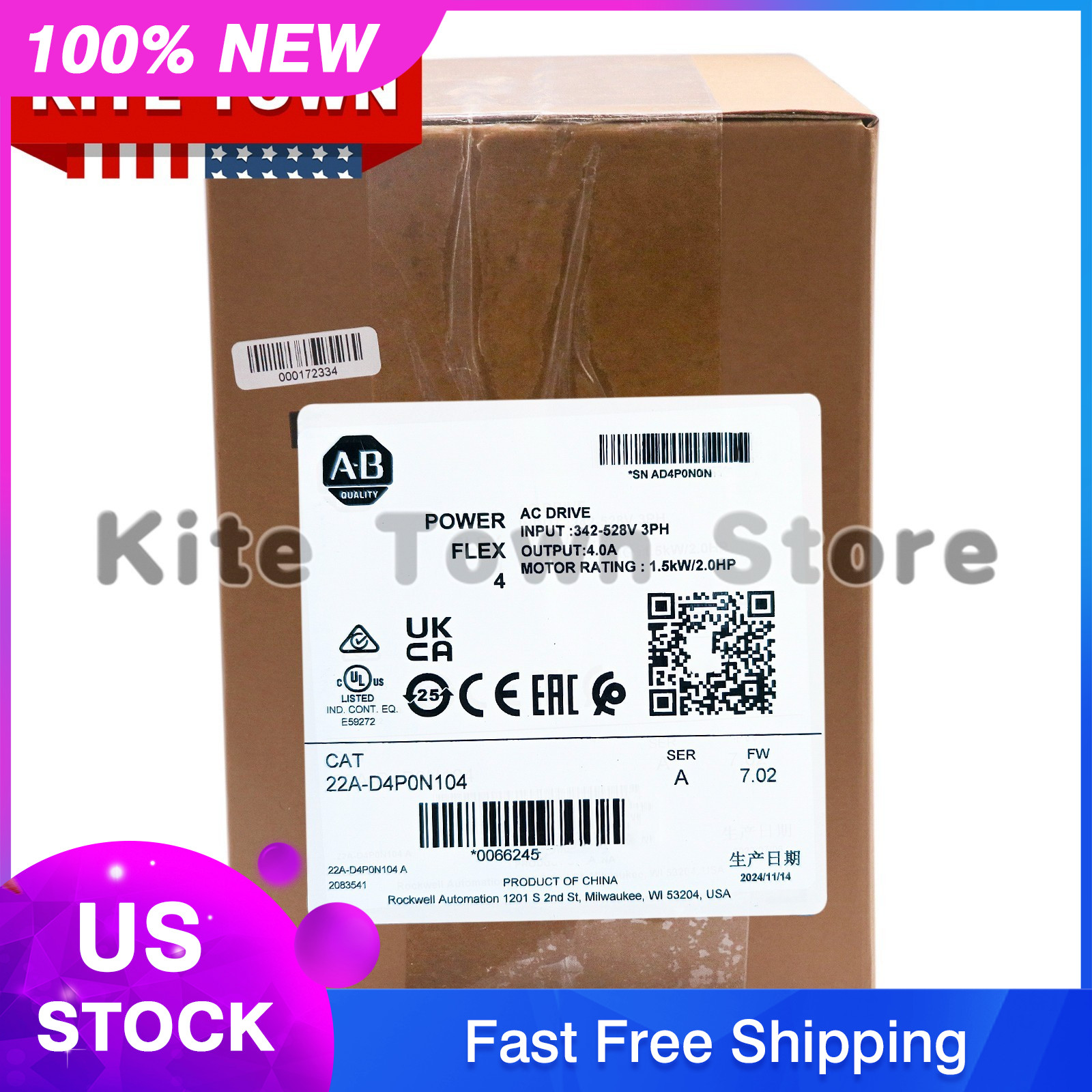 2025 US Newest Factory Seal Allen Bradley 22A-D4P0N104 Powerflex 2.0HP AC Drive