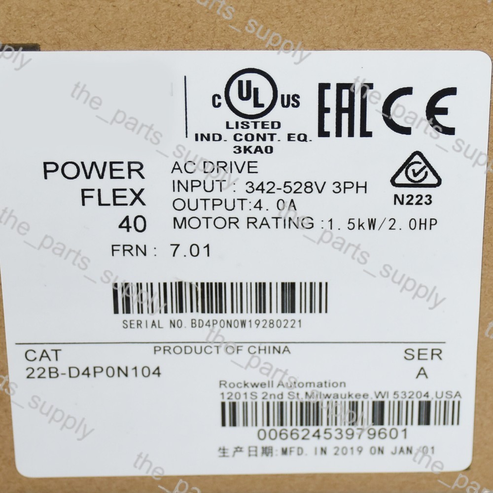 Allen-Bradley 22B-D4P0N104 / AB 22B-D4PON104 PowerFlex 40 AC Drive 2hp 480VAC