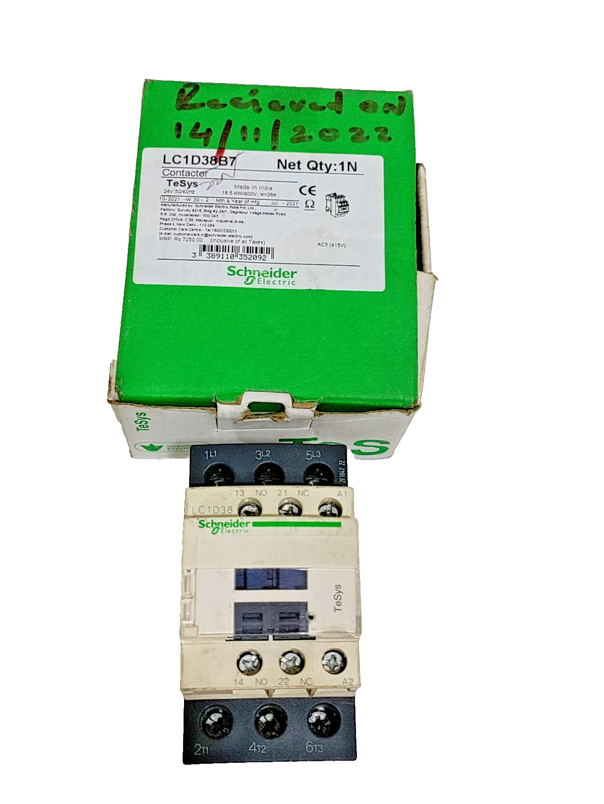 *New in Box * LC1D38B7 Schneider IEC contactor 38A, 24VAC 50/60Hz