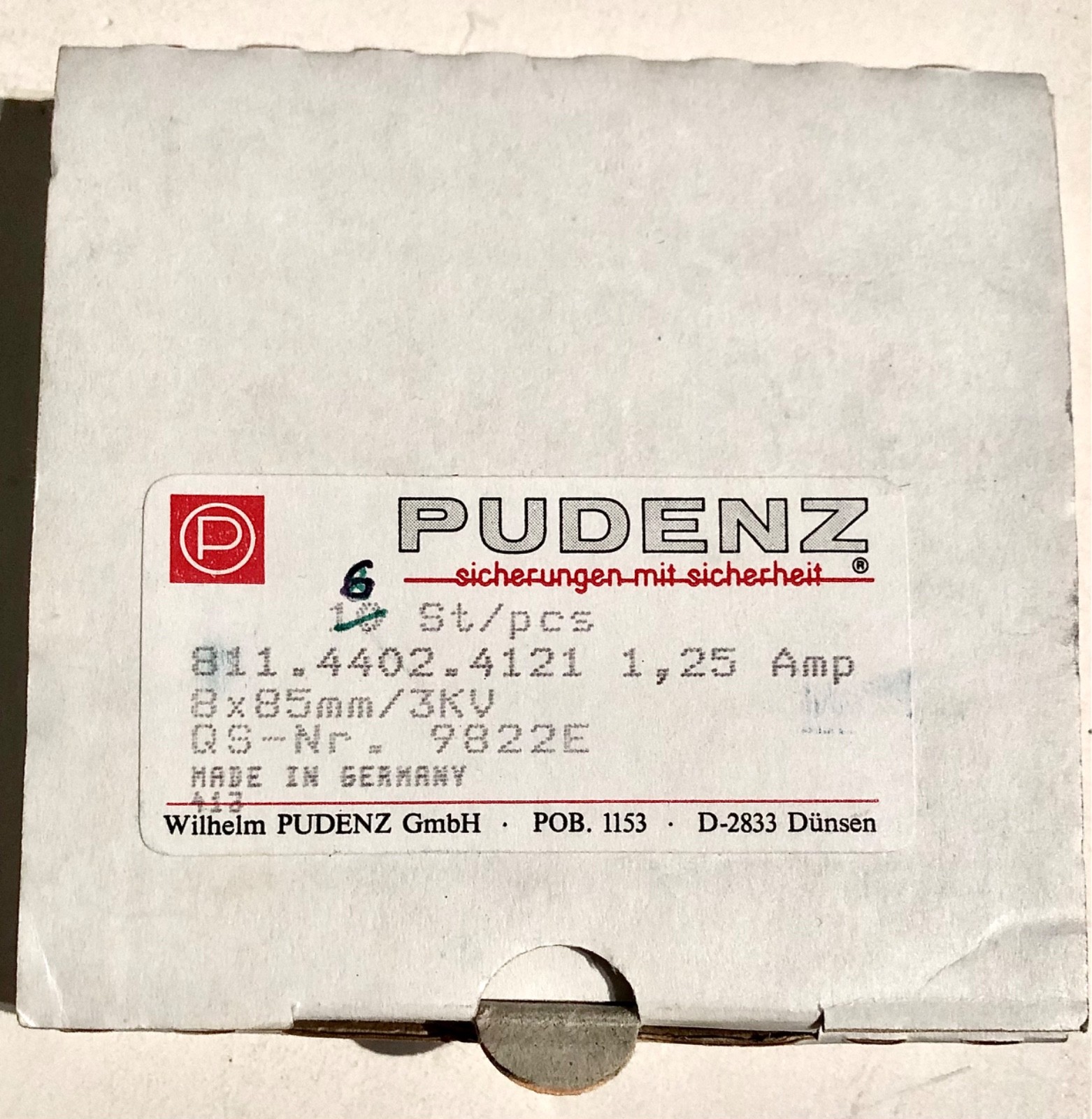 Pudenz Fuse 1, 25 Amp, 8mm X 85mm /3KV – Six Each (6 ea)