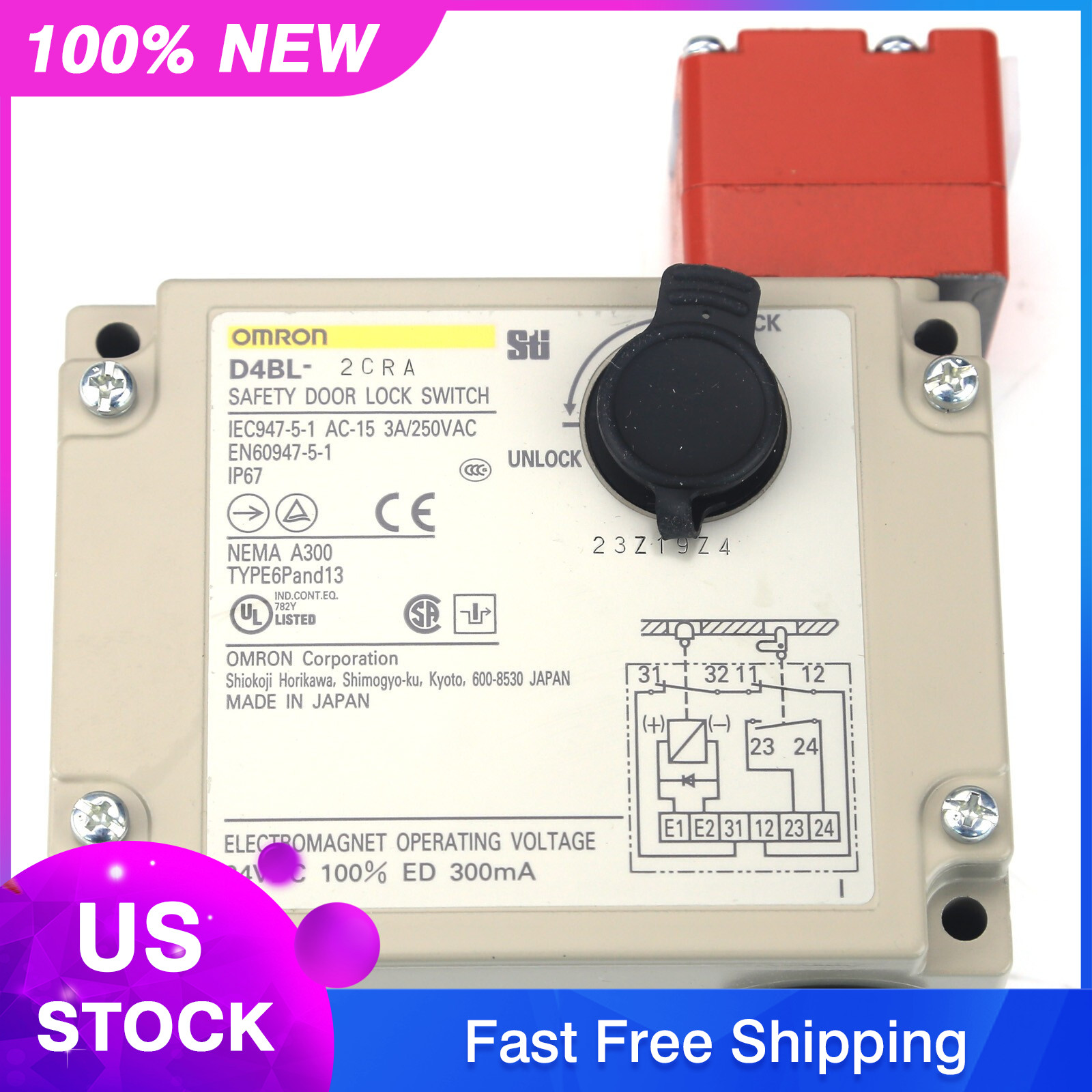 1PC Omron D4BL-2CRA D4BL2CRA Guard Lock Safety-Door Switch US Free TAX