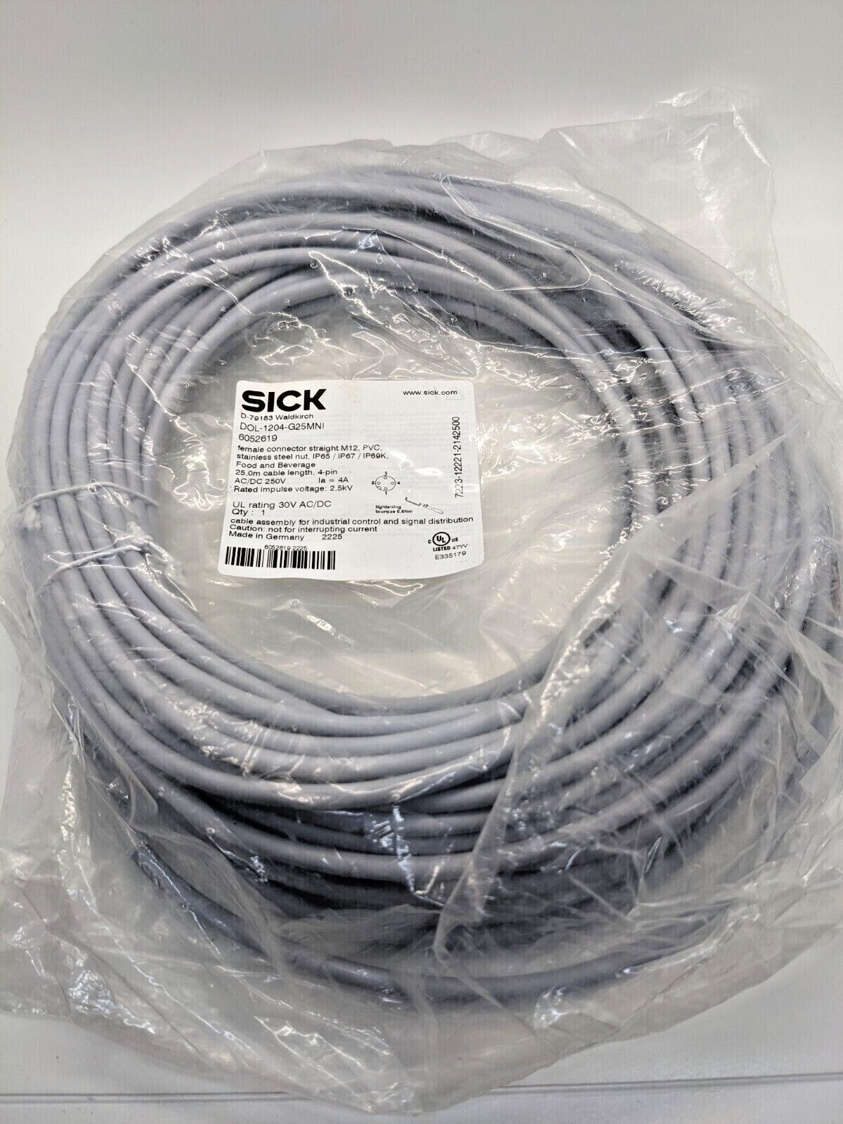SICK DOL-1204-G25MNI / DOL1204G25MNI Cable 25m 4 Pin Female Conn