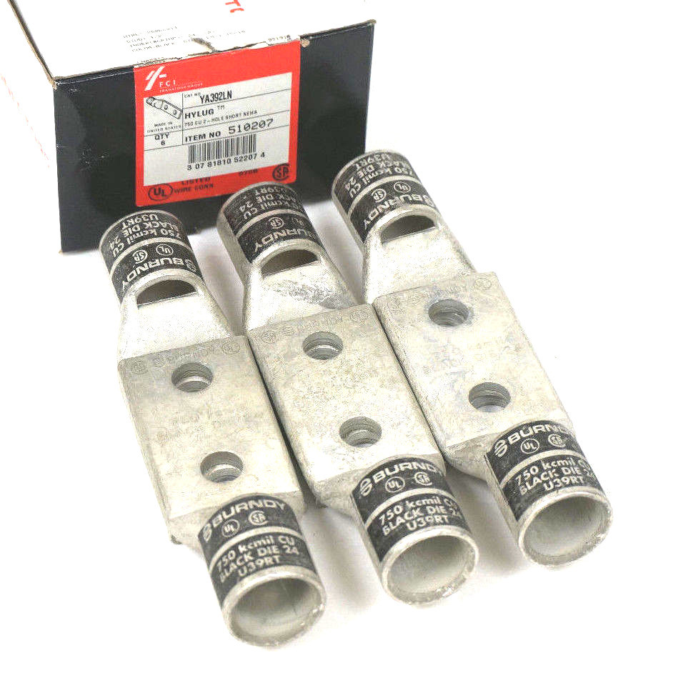 LOT OF 6 NEW BURNDY YA392LN COMPRESSION LUGS