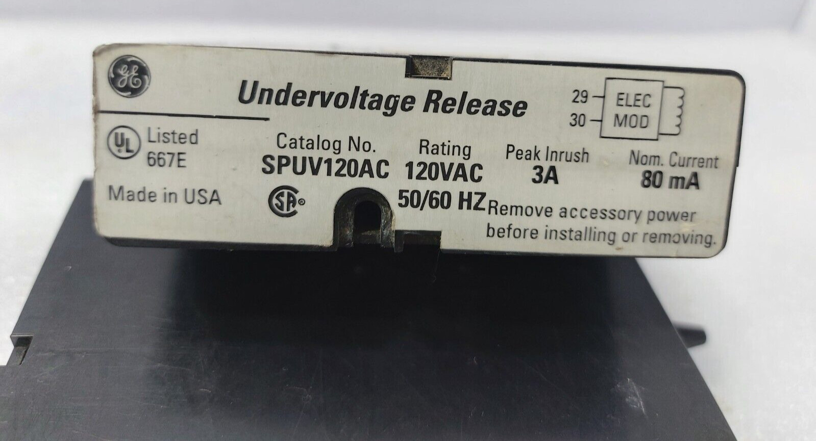 General Electric SPUV120AC Undervoltage Release 120VAC 3A 50/60Hz 80mA