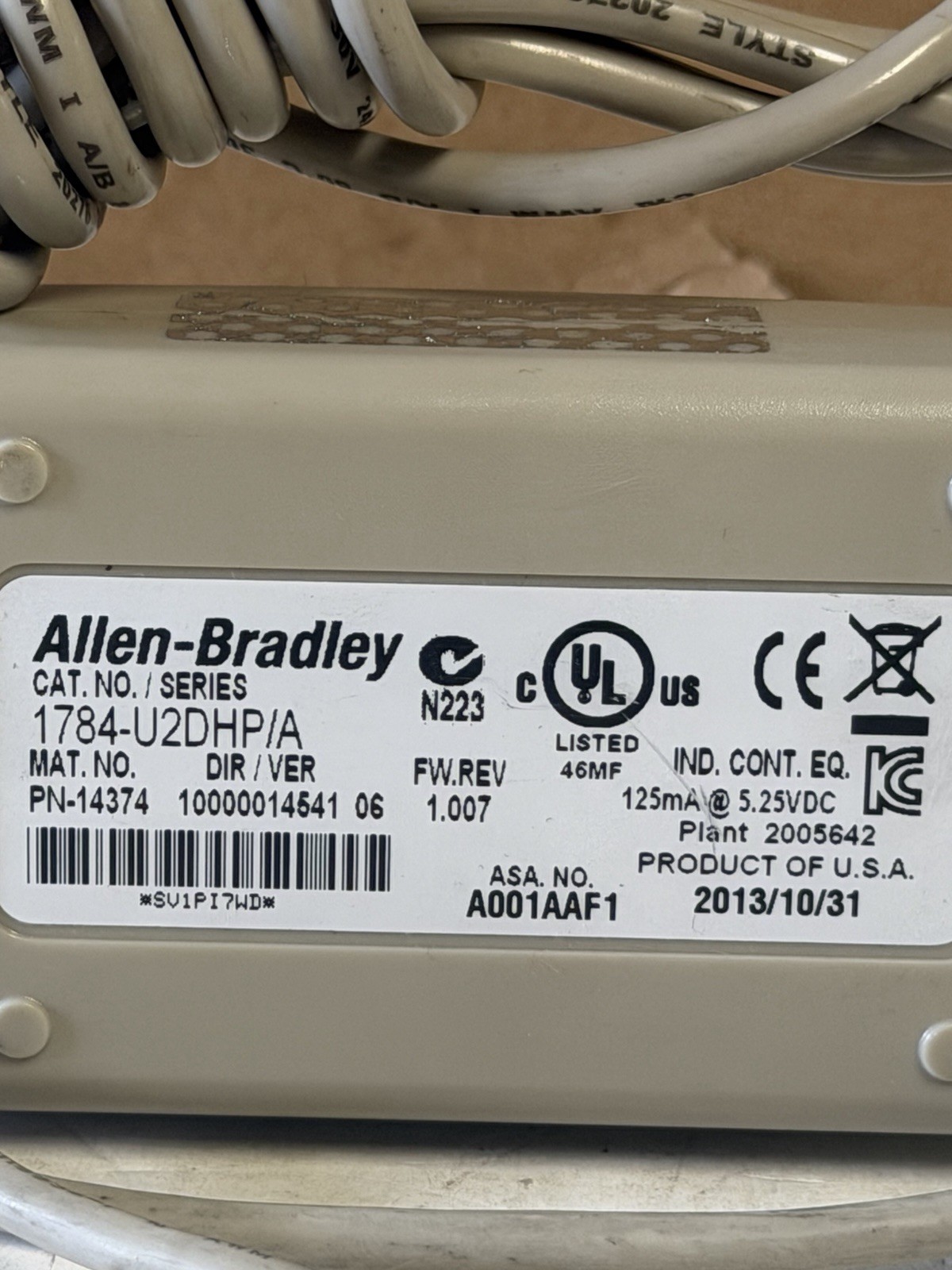 Surplus Allen Bradley 1784-U2DHP /A USB-to-Data Highway Plus Adapter 8ft