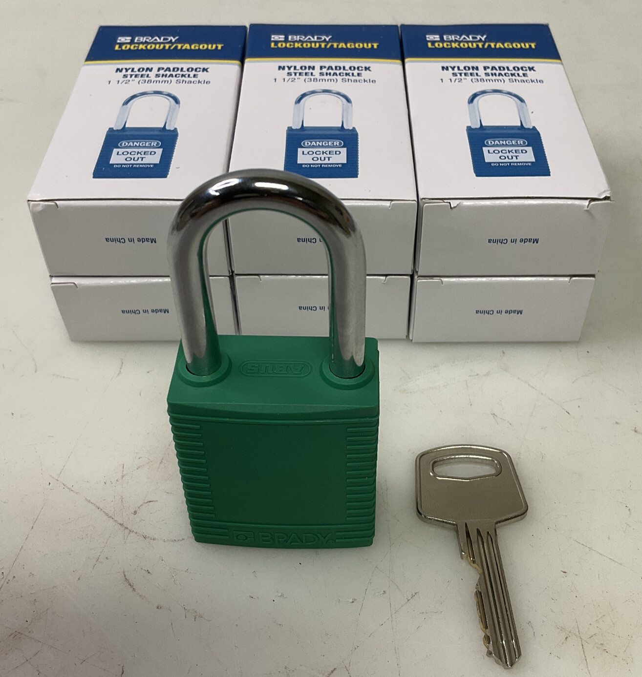 6 Pack Brady Safety Lockout Padlock Keyed Alike Green 1.5” Shackle 38mm Y489353