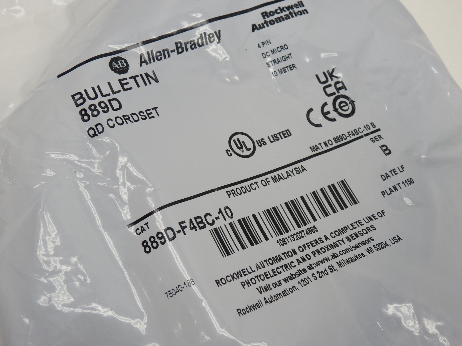 ALLEN BRADLEY 889D-F4BC-10 QD Cordset Ser B DC Micro 10m Straight – OEM NEW