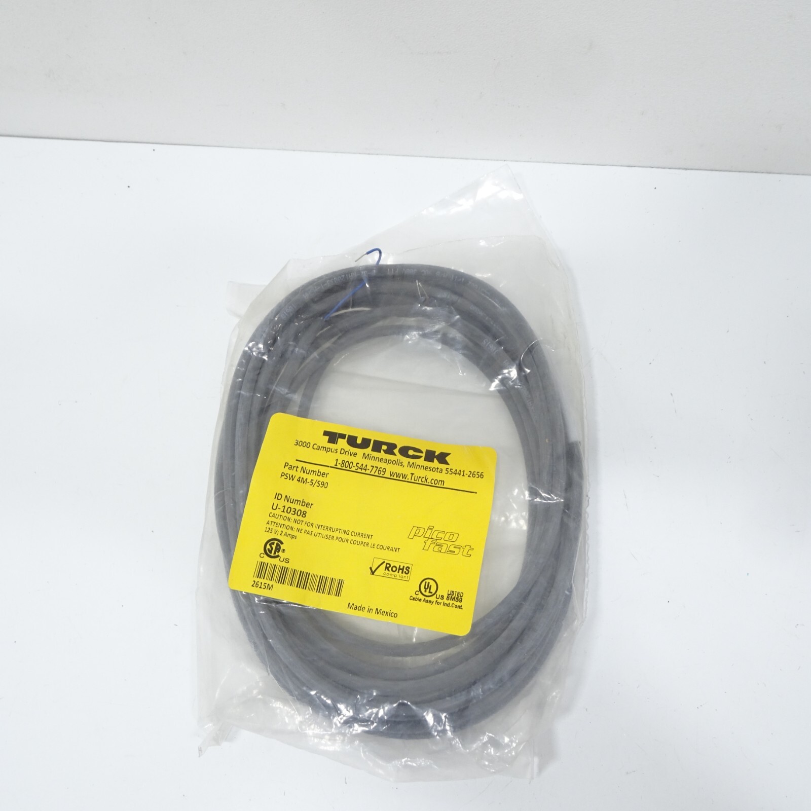 TURCK PSW 4M-5/S90 Picofast Sensor Cable M8 4-Pin Right Angle Male 5M Cordset