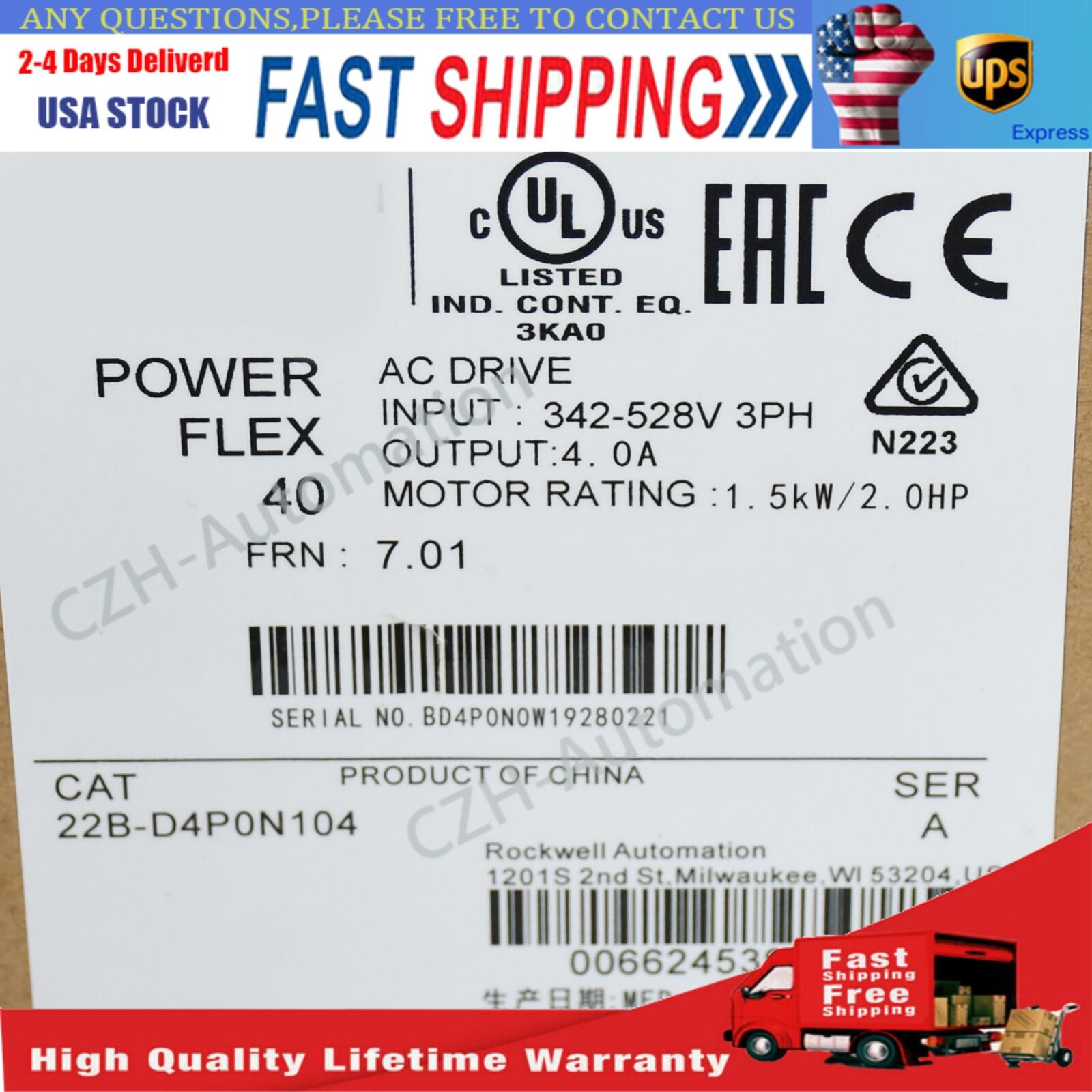 New Sealed Allen-Bradley 22B-D4P0N104 PowerFlex 1.5 kW 2 HP AC Drive AB