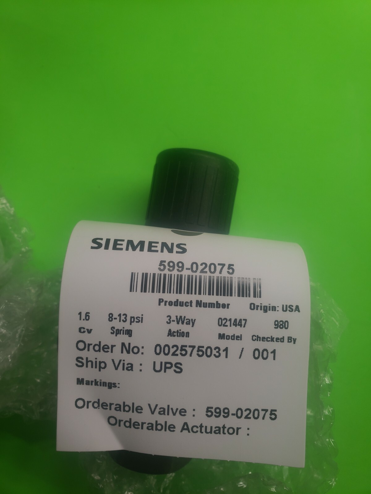 Siemens 599-02075, Control Valve, 3-way, 1/2 In Npt. CV1.6 New.