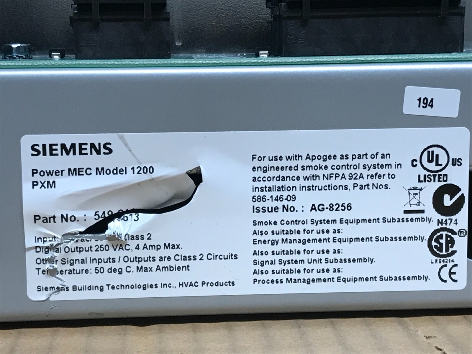 Siemens Apogee Automation 549-613 Power MEC 1200-Point Control / Interface Board