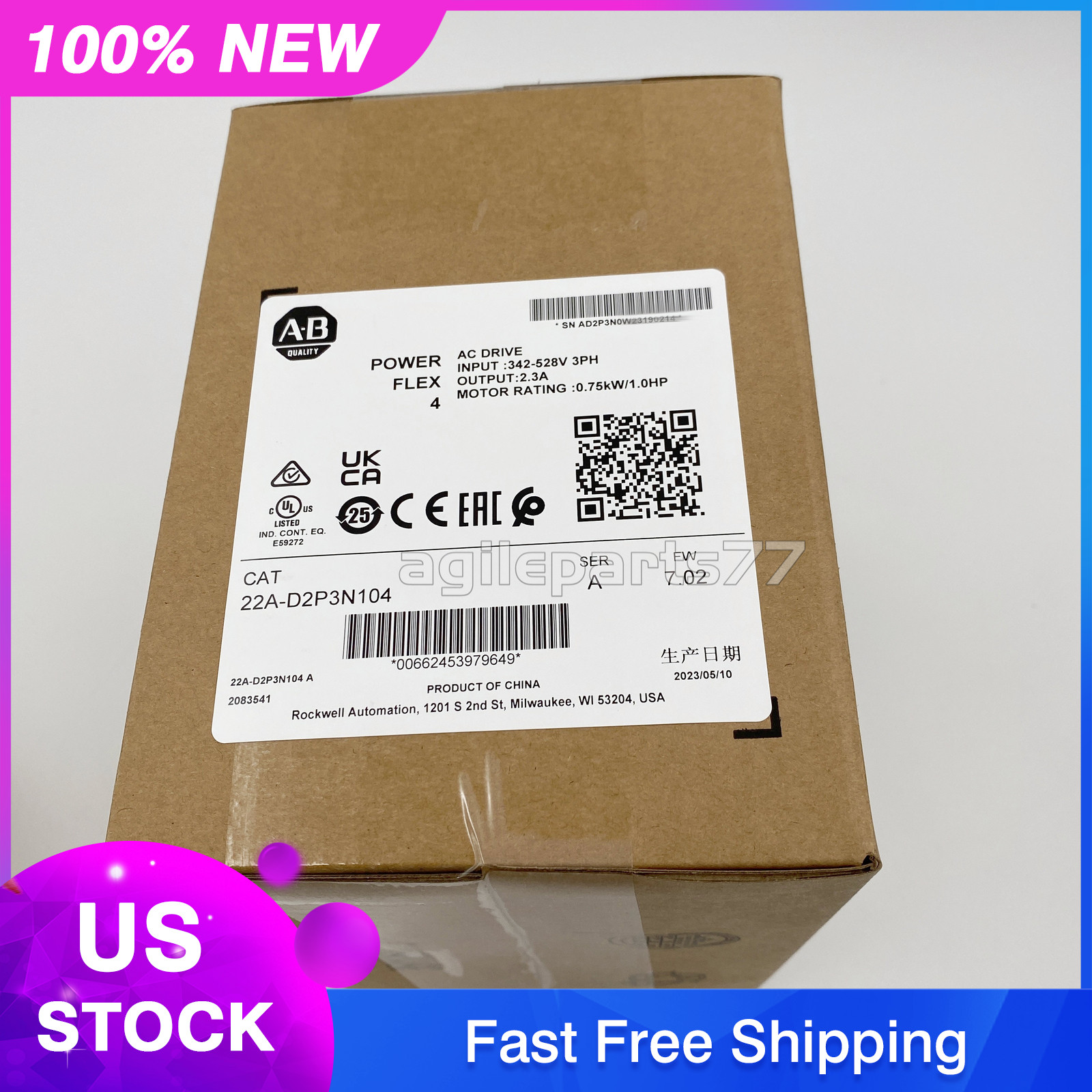 Allen-Bradley 22A-D2P3N104 PowerFlex 4 0.75KW 1.0HP AC Drive NEW Factory Sealed