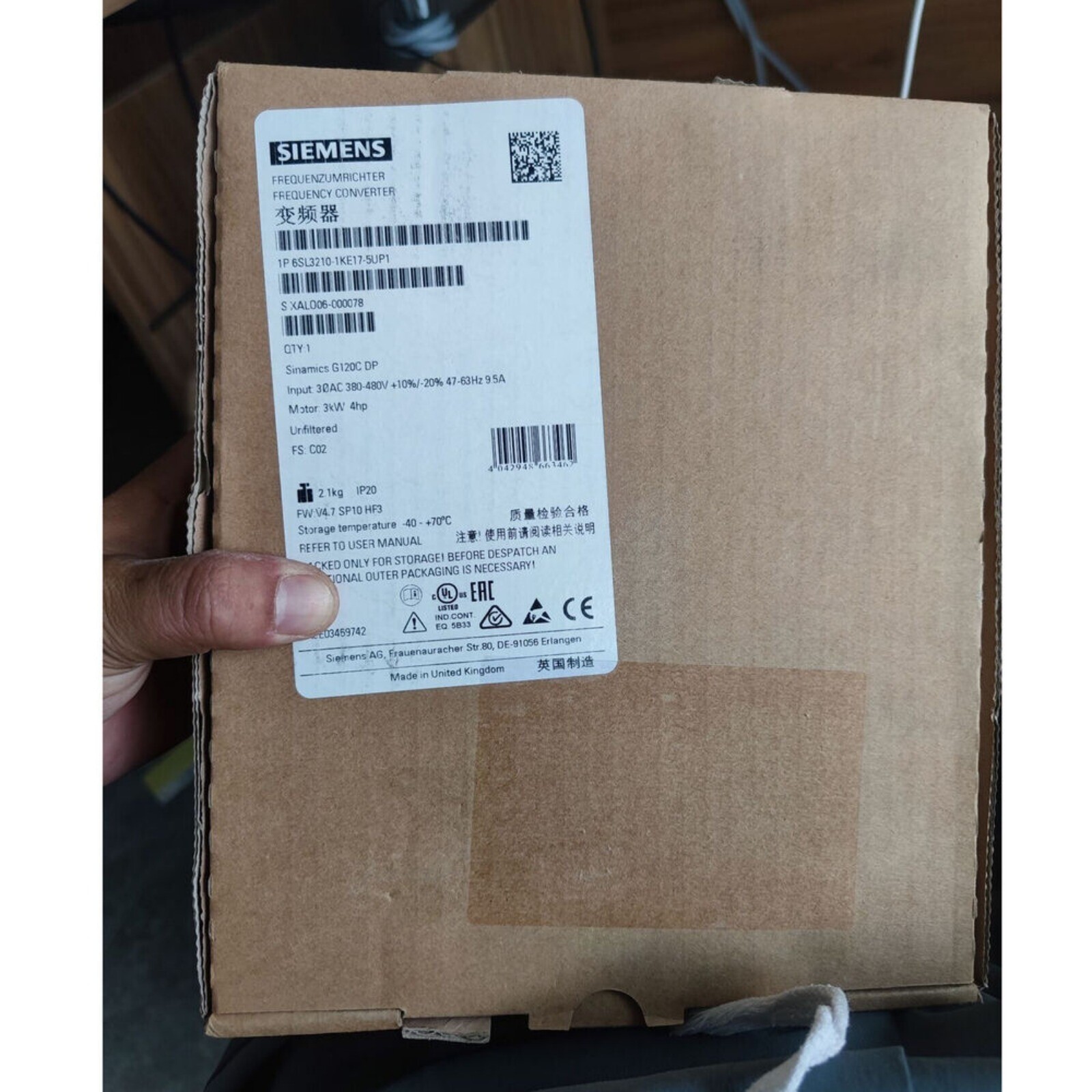 New Siemens 6SL3210-1KE17-5UP1 SINAMICS G120C 3,0KW Power Module Expedited Ship