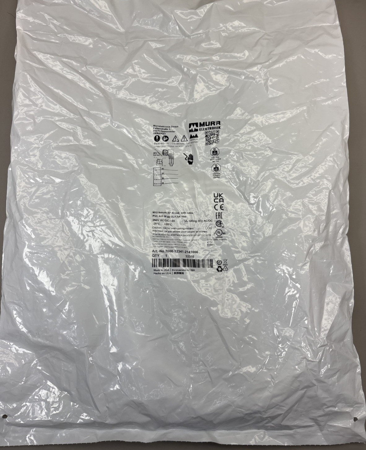 SEALED NEW MURR ELEKTRONIK 7000-12341-2141000 CONNECTION CABLE 250V AC/DC 4A 10M