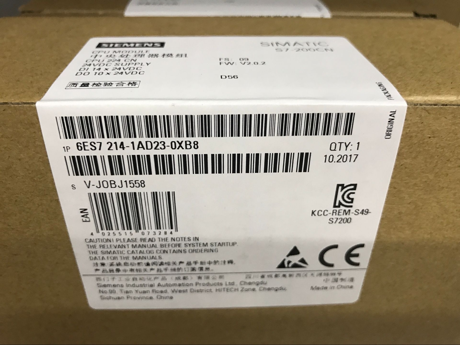 6ES7 214-1AD23-0XB8 1PC NEW SIEMENS S7-200 CPU224 6ES7214-1AD23-0XB8 1AD23-0XB8&