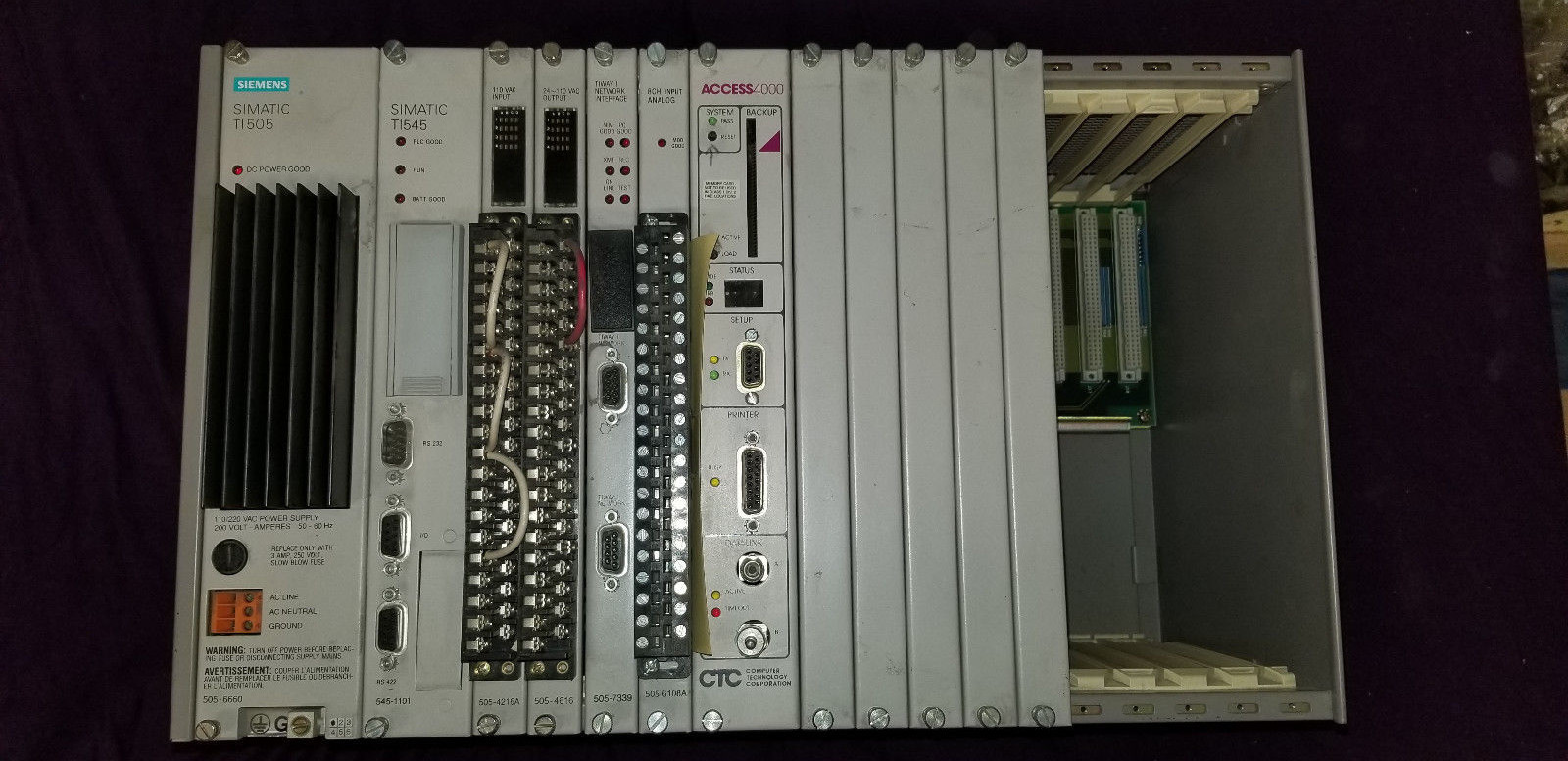 Siemens SIMATIC TI505 Rack with TI545 PLC & I/O Cards
