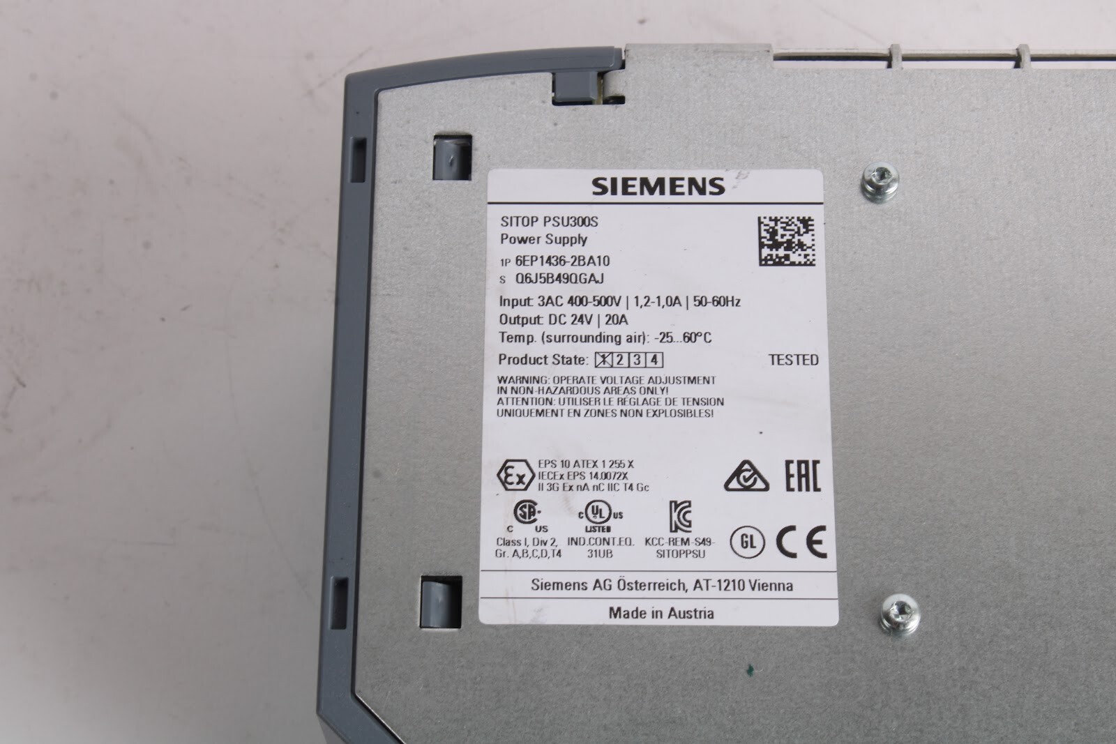 Siemens 6EP1436-2BA10 SITOP PSU300S Power Supply 24V 20A Din Rail