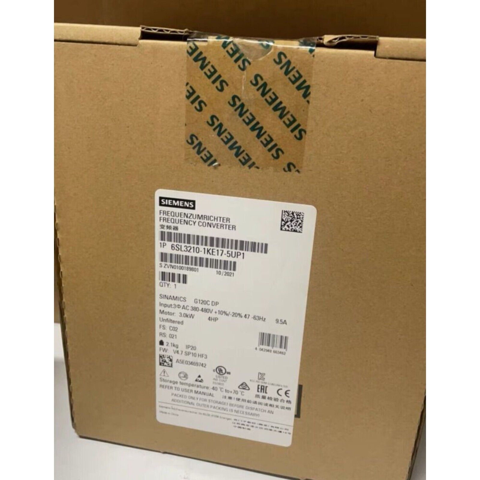 New Siemens 6SL3210-1KE17-5UP1 SINAMICS G120C 3,0KW Power Module Expedited Ship