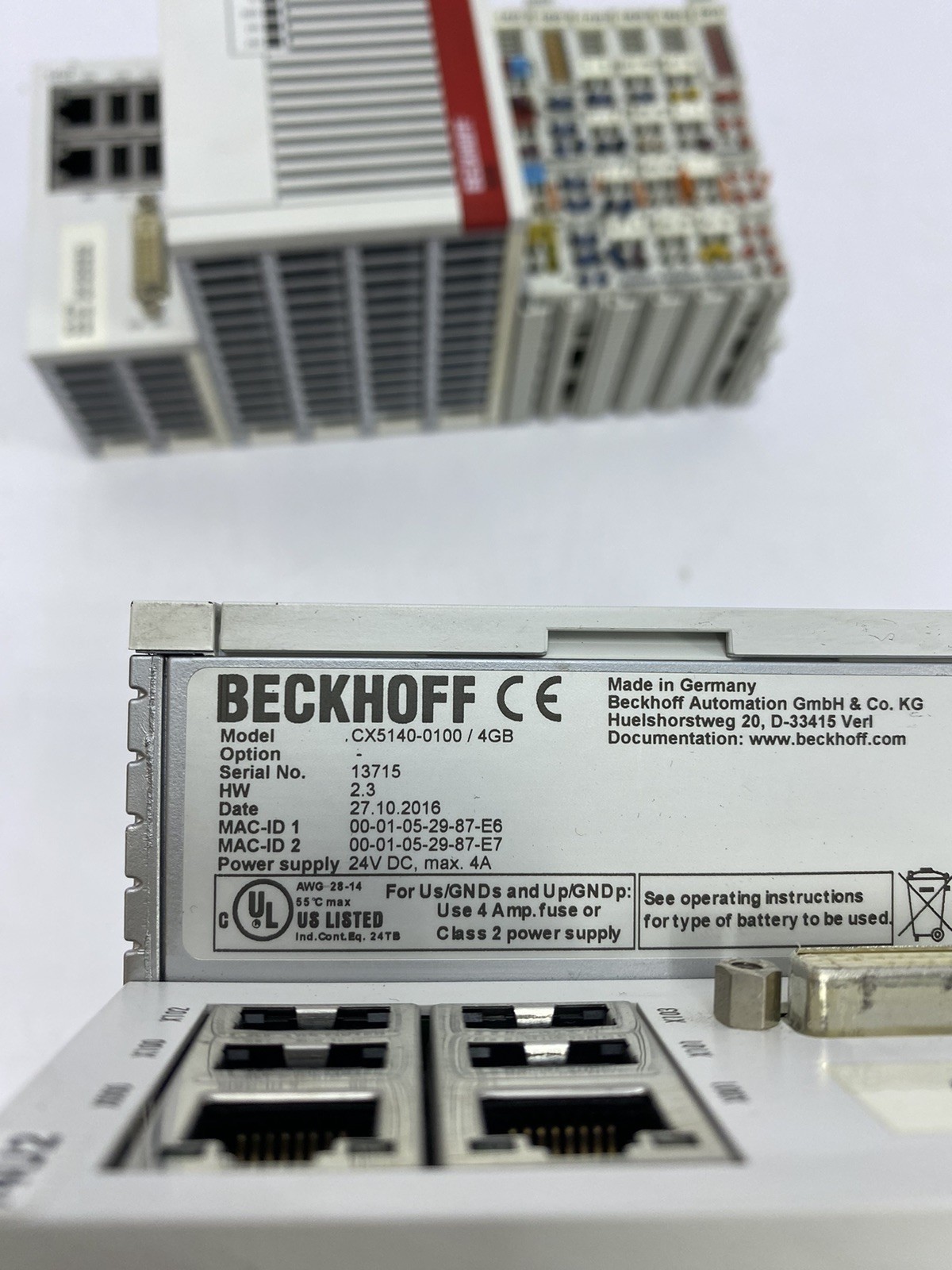 BECKHOFF CX5140-0100 / 4 GB + EL1819 , EL1034,EL3204,EL5152,EL2809 Full set