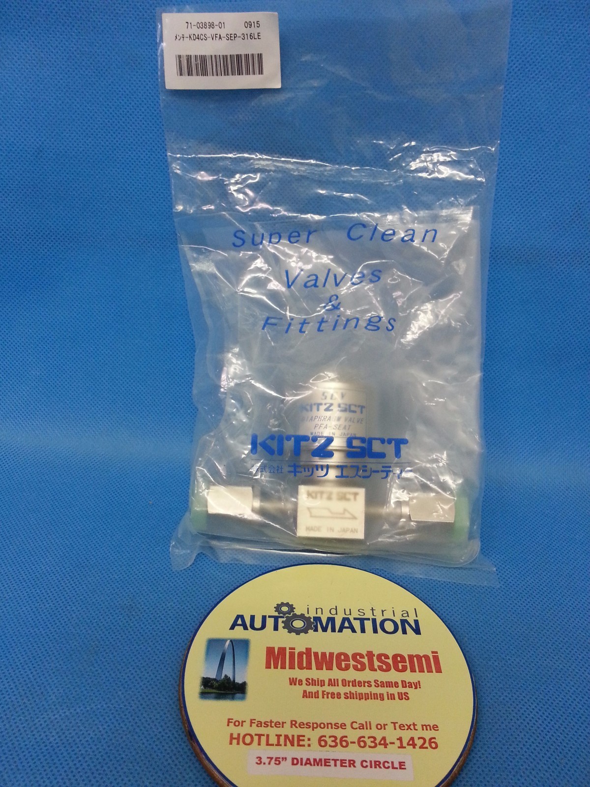 FREESHIPSAMEDAY SCV KD4CS-VFA-SEP-316LE DIAPHRAGM VALVE PFA-SEAT 71-03898-01