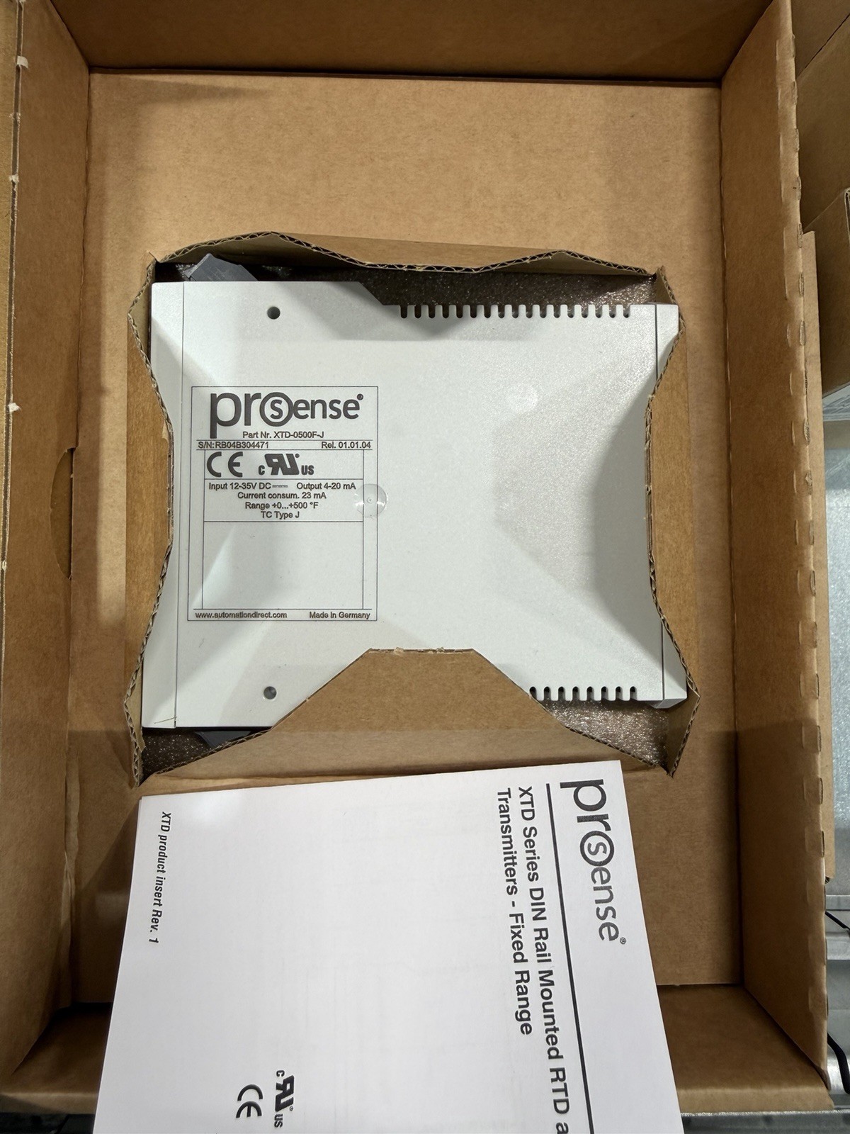 Automation Direct XTD-0500F-J Prosense Temperature Transmitter TC Type J 0-500°