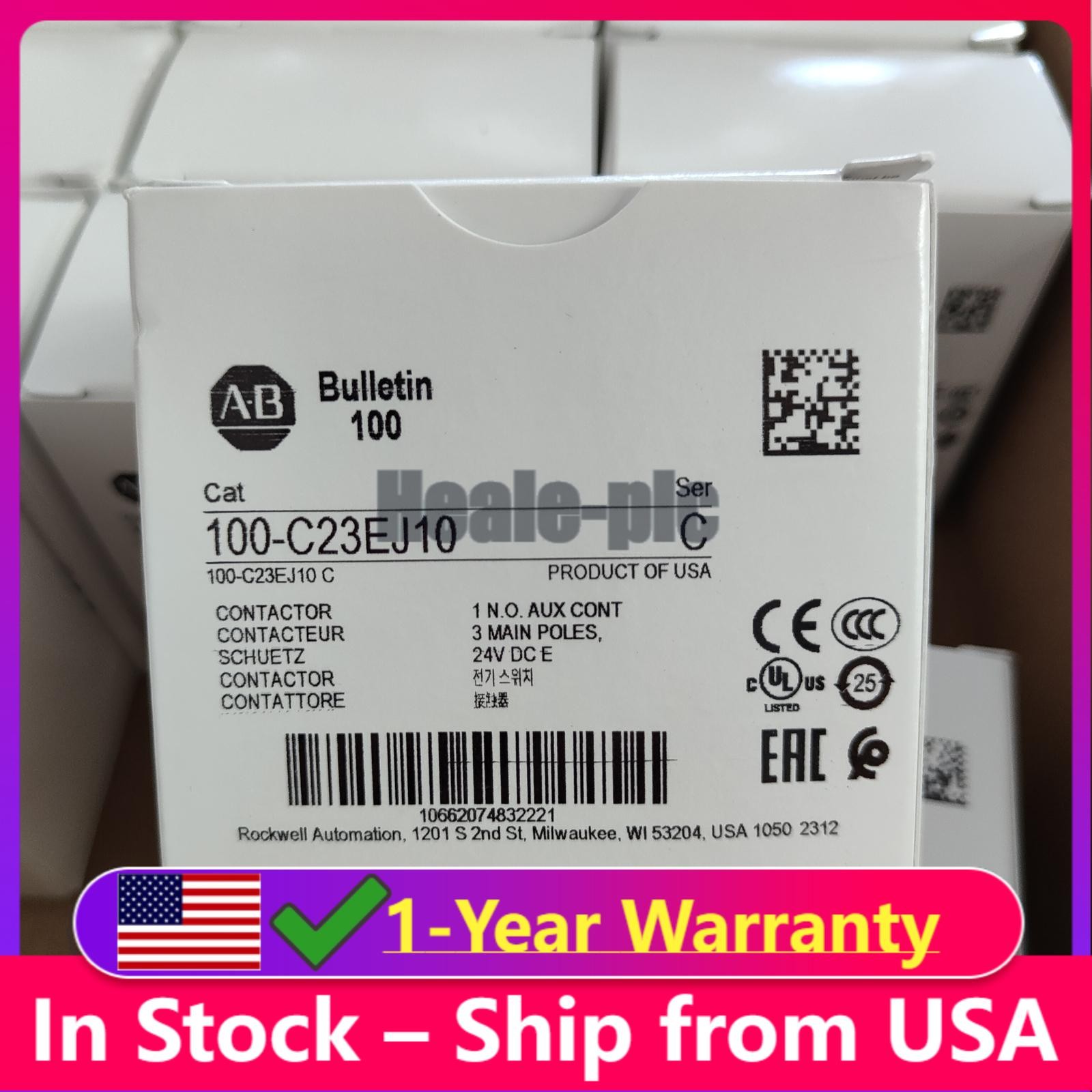 NEW ALLEN-BRADLEY IEC AB 100-C23EJ10 STANDARD CONTACTOR 23 AMP 24VDC US Free Tax