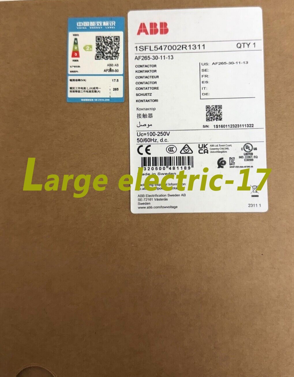 1pc ABB AF265-30-11-13 100-250V50/60Hz contactor 1SFL547002R1311 NEW