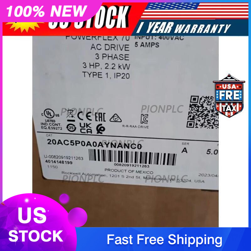 New Allen Bradley 20AC5P0A0AYNANC0 3-Phase 2.2kW 5A 400V 3HP AC Drive
