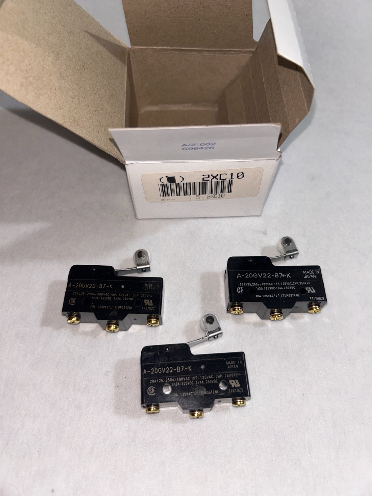 Omron Limit Switch A-20GV22-B7-K Snap Action Switch, 20A (Lot Of 3)