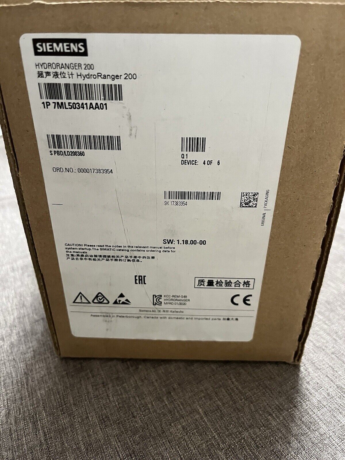 New Factory Sealed Siemens 7ML50341AA01 Ultrasonic Level Controller