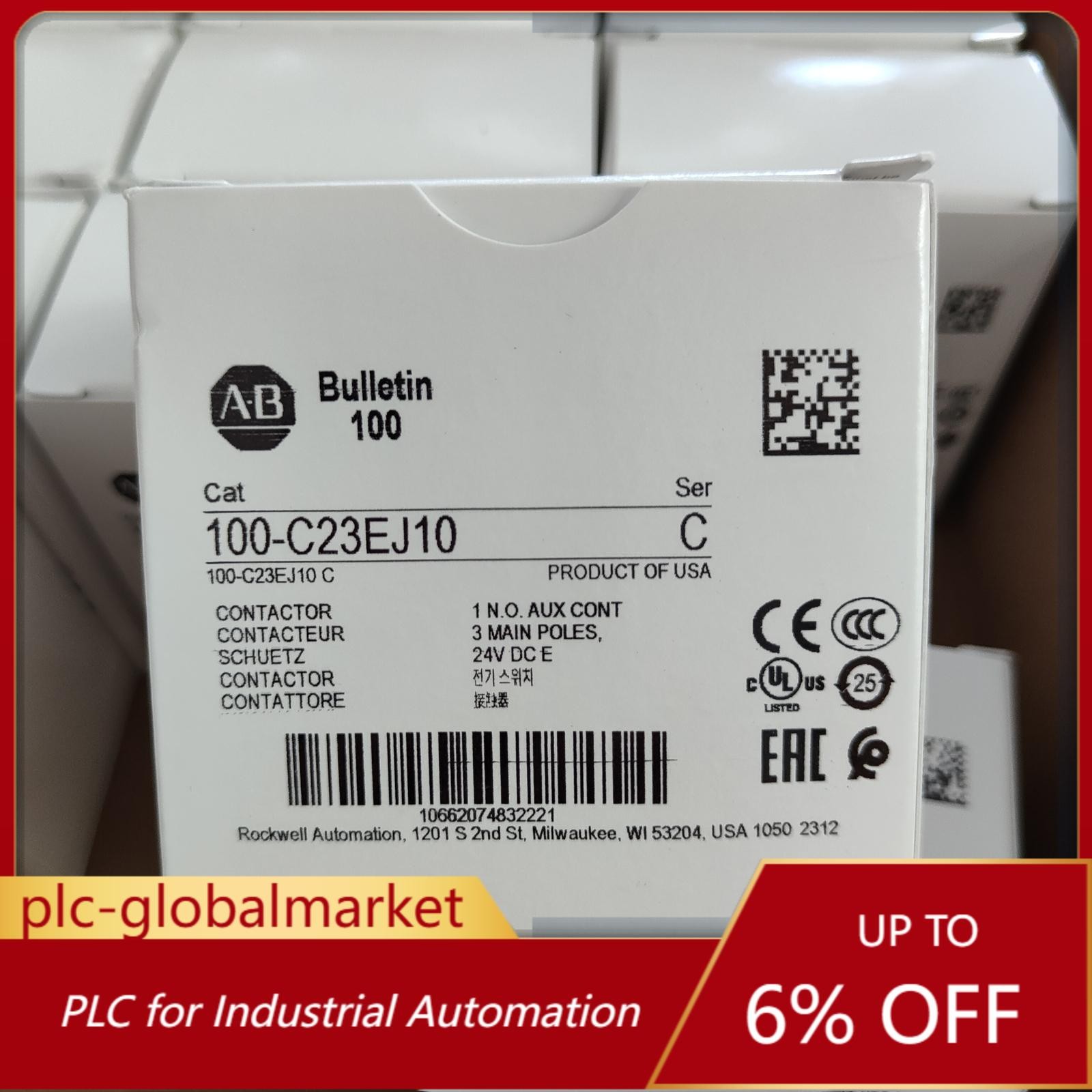 NEW ALLEN-BRADLEY IEC AB 100-C23EJ10 STANDARD CONTACTOR 23 AMP 24VDC US Free Tax