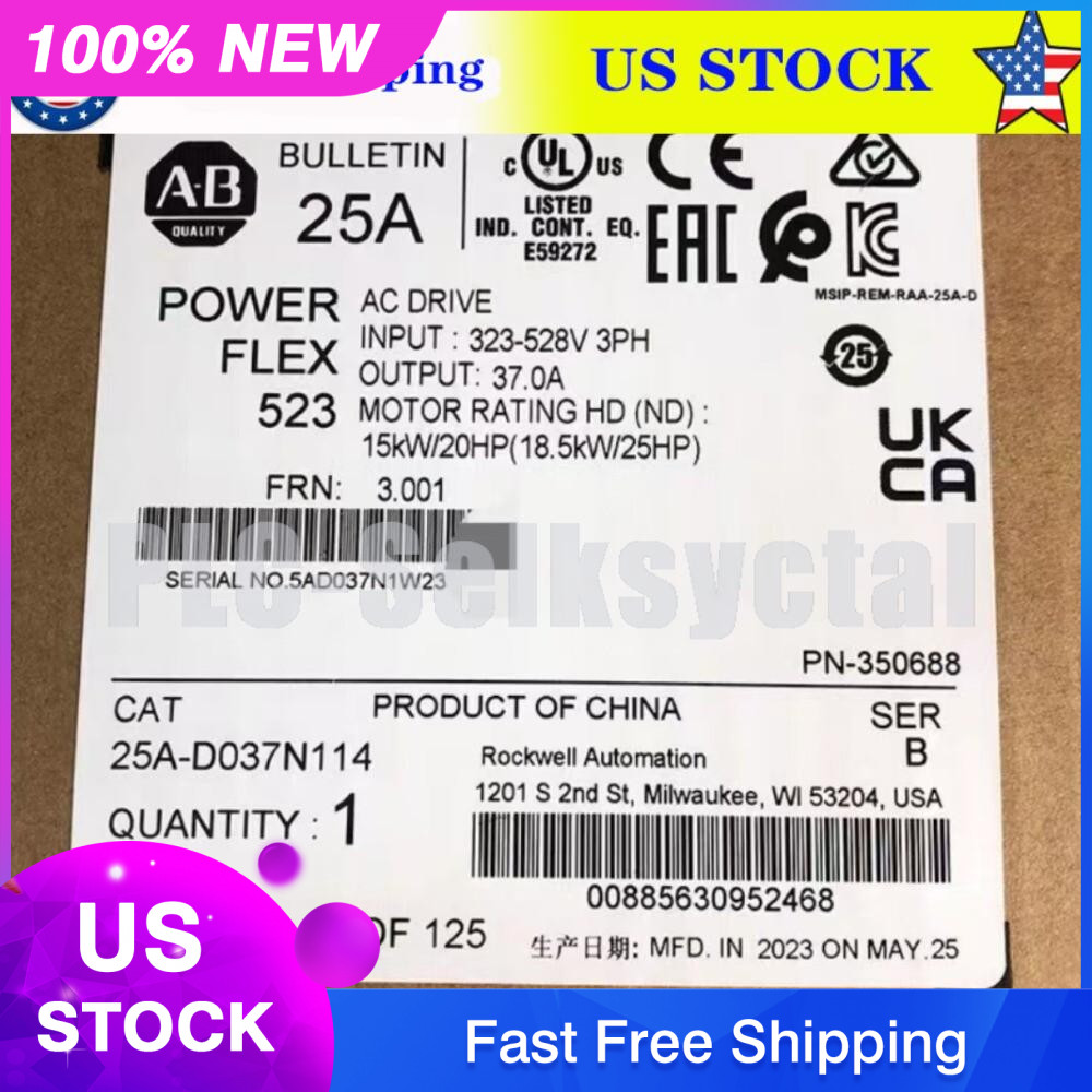 25A D037N114 Allen-Bradley 25A-D037N114 Ser B PowerFlex 523 AC Drives 20HP 15kW