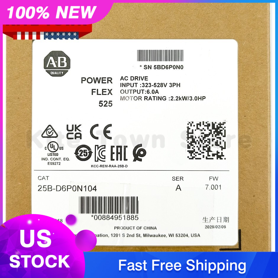 2025 New Factory Sealed Allen-Bradley 25B-D6P0N104 525 2.2kW 3Hp AC Drive